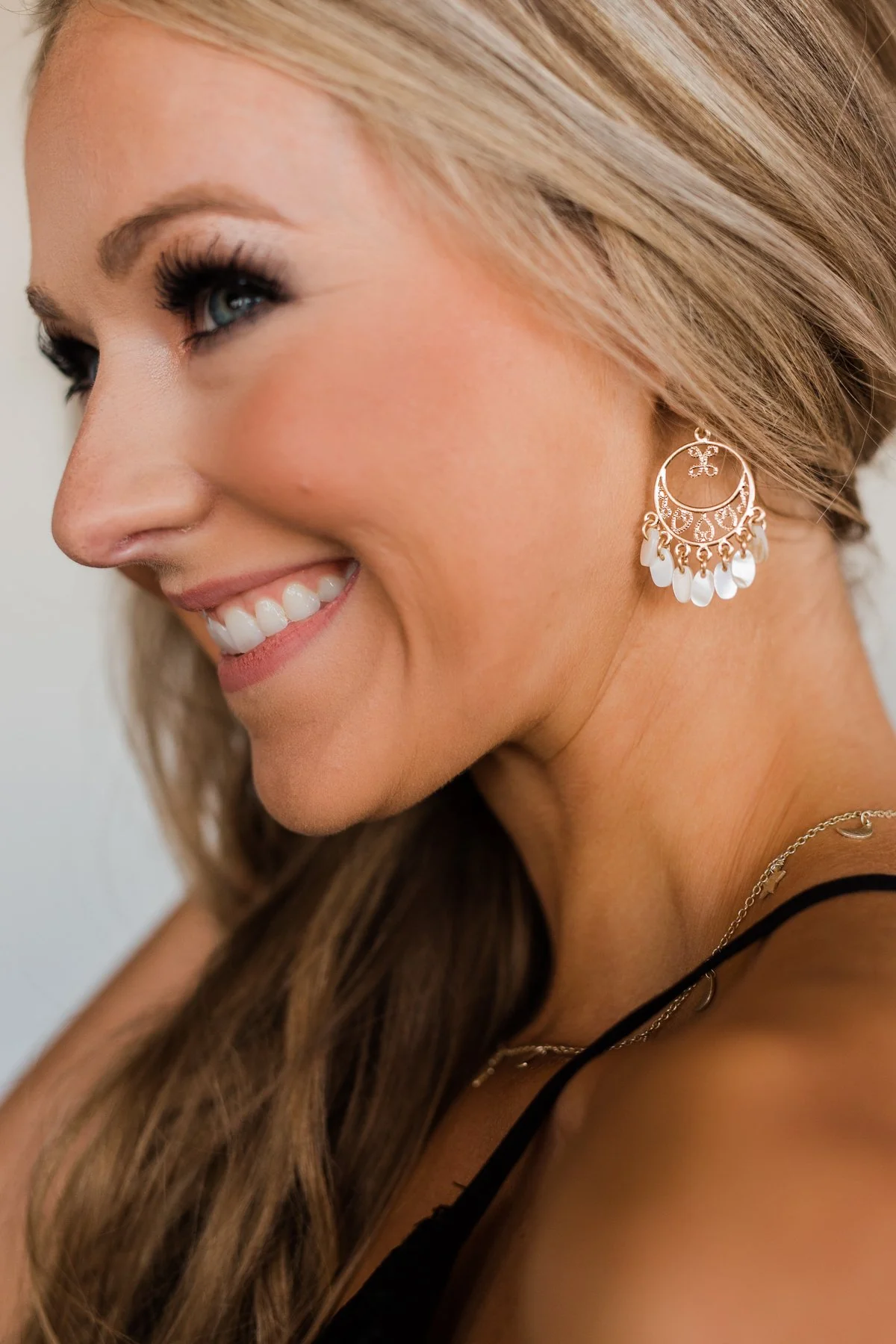 Days of Gold Dangle Hoop Earrings- Gold & Cream - Image 2