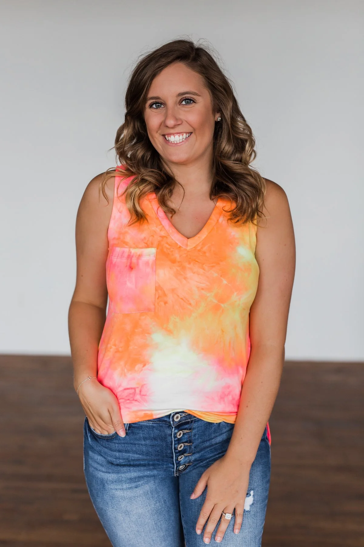 Days Of Sunshine Tie Dye Tank Top- Orange, Pink, Yellow - Image 5