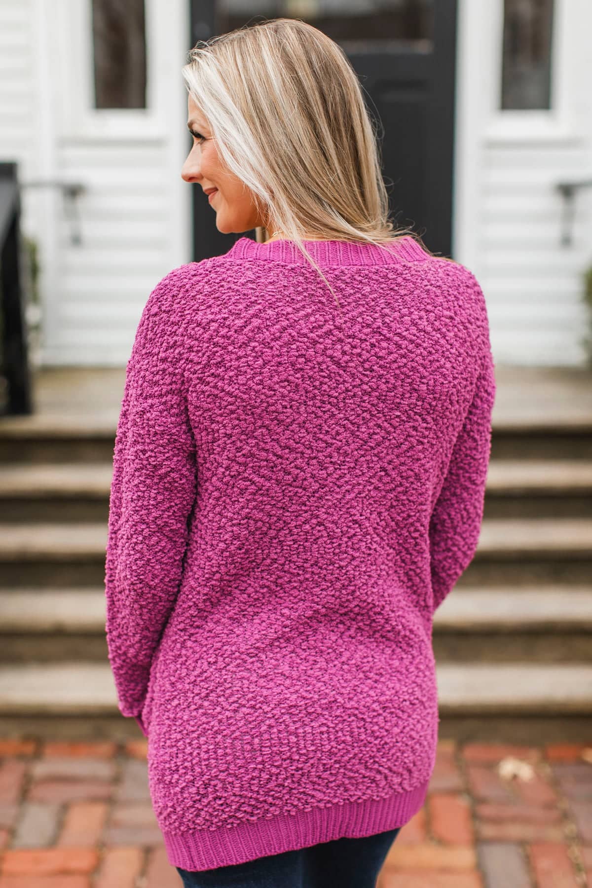 Days Well Spent Popcorn Knit Cardigan- Magenta - Image 6