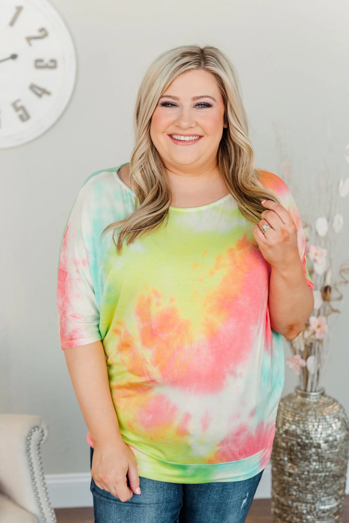 Days With You Tie-Dye Top- Red, Yellow & Aqua - Image 2