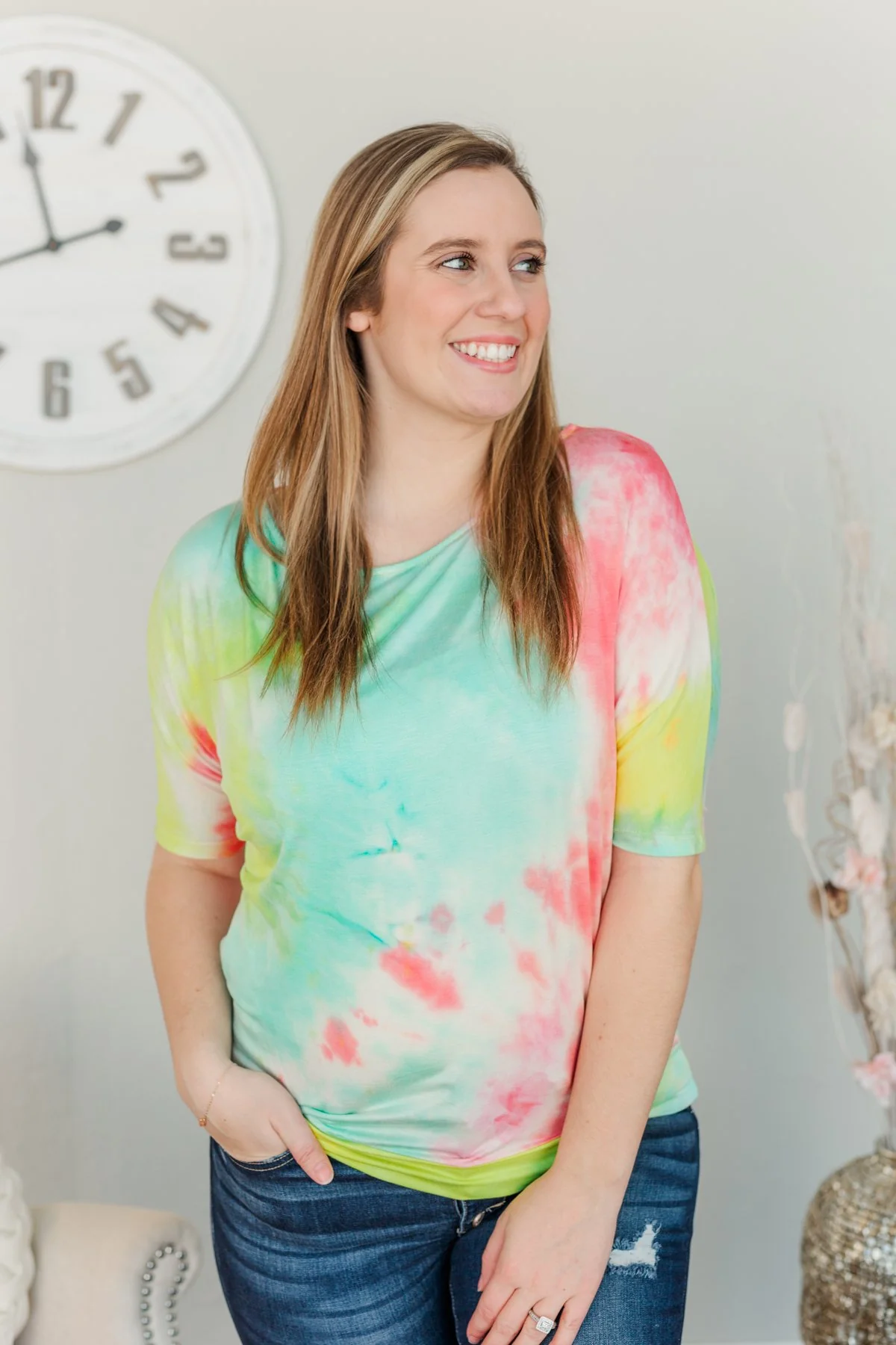 Days With You Tie-Dye Top- Red, Yellow & Aqua - Image 6