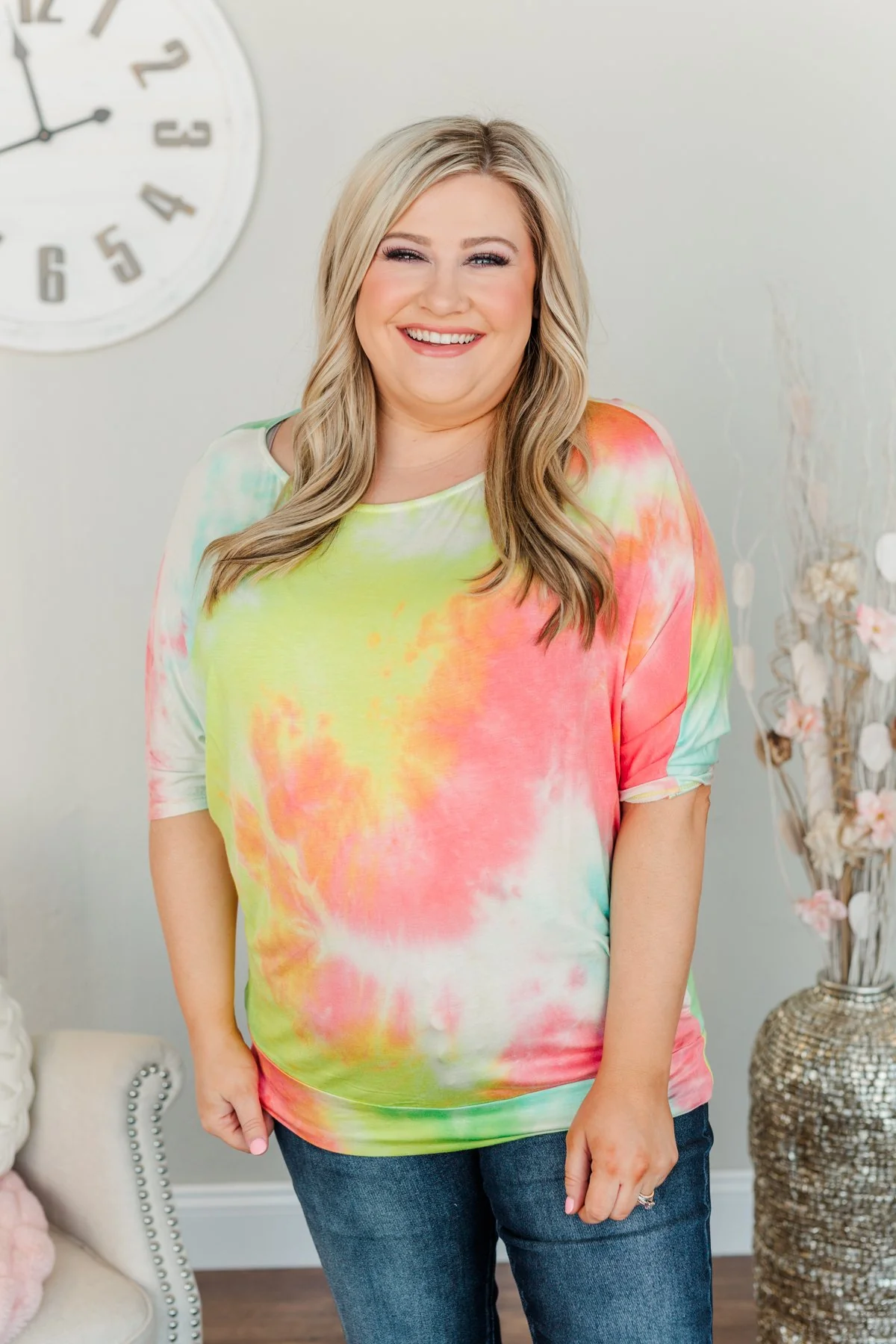 Days With You Tie-Dye Top- Red, Yellow & Aqua - Image 8