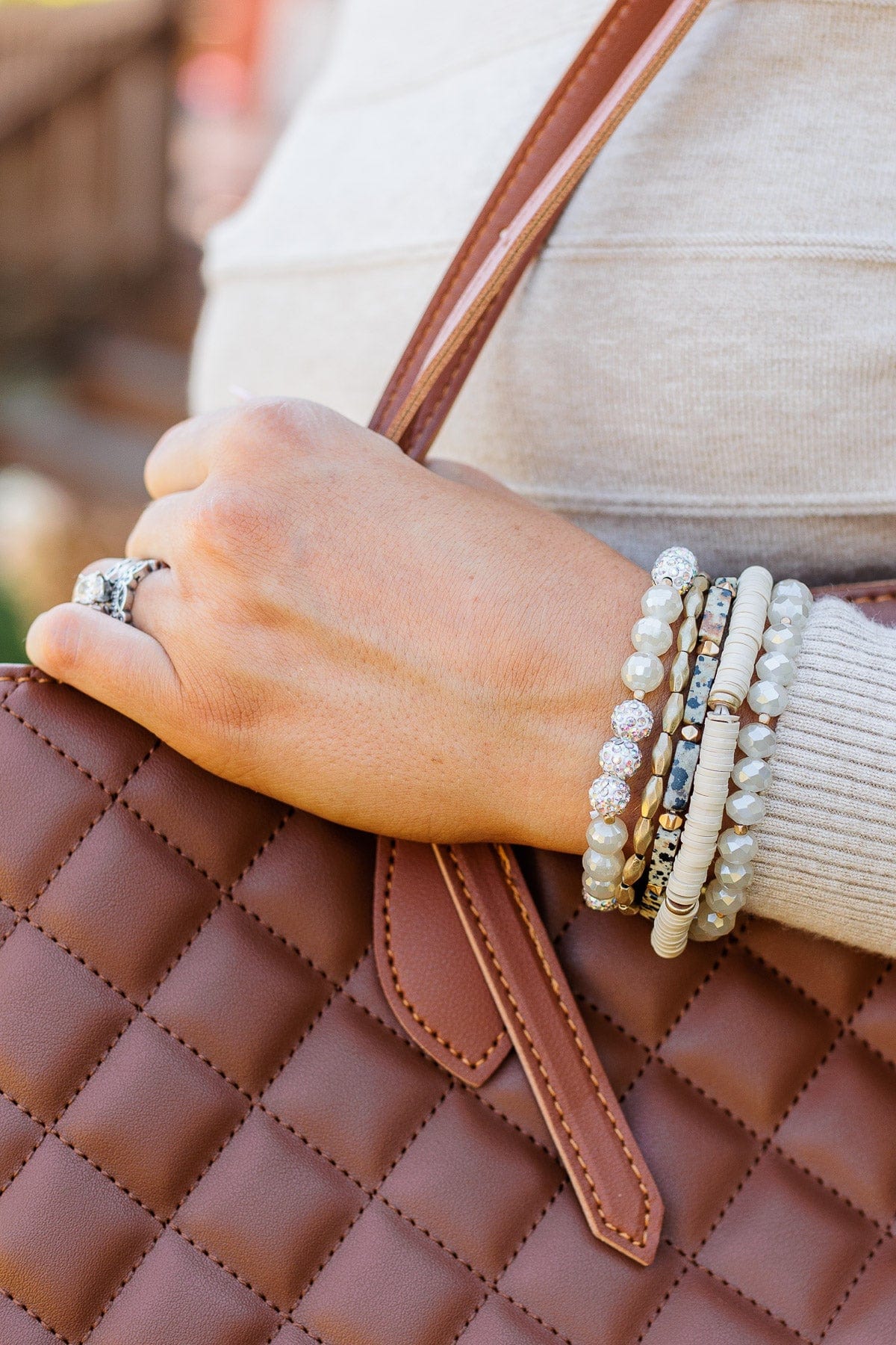 Dazzling 5-Piece Stackable Bracelet Set- Natural - Image 2