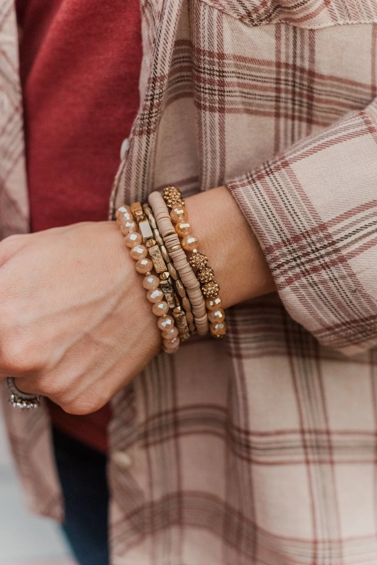 Dazzling 5-Piece Stackable Bracelet Set- Neutral Tones