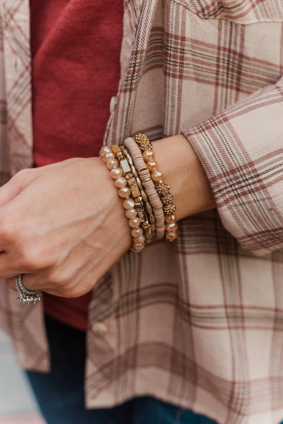 Dazzling 5-Piece Stackable Bracelet Set- Neutral Tones - Image 2