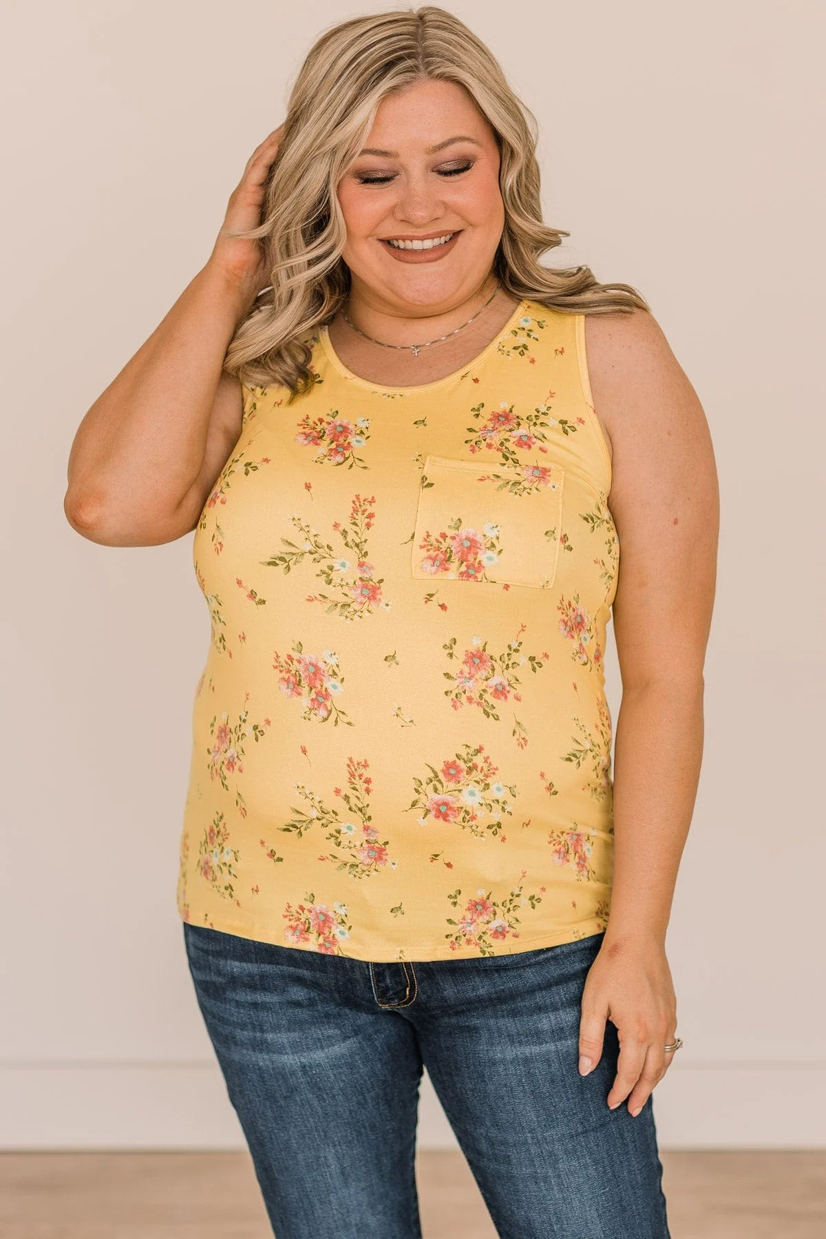 Dazzling Daisies Pocket Tank Top- Yellow - Image 4