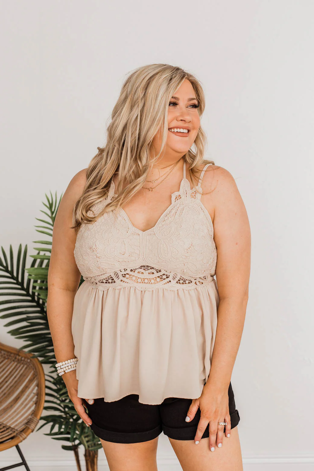 Dazzling Sights Lace Tank Top- Sand - Image 5