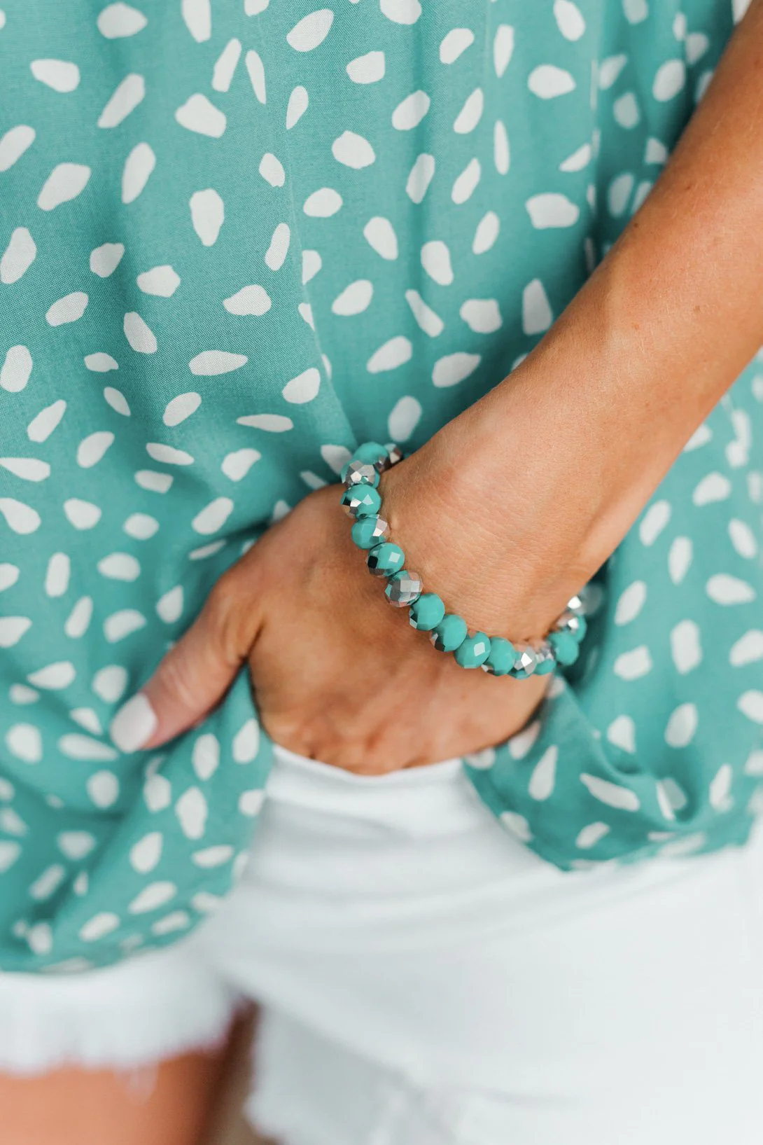 Dazzling Single Beaded Bracelet- Mint Blue & Silver - Image 2