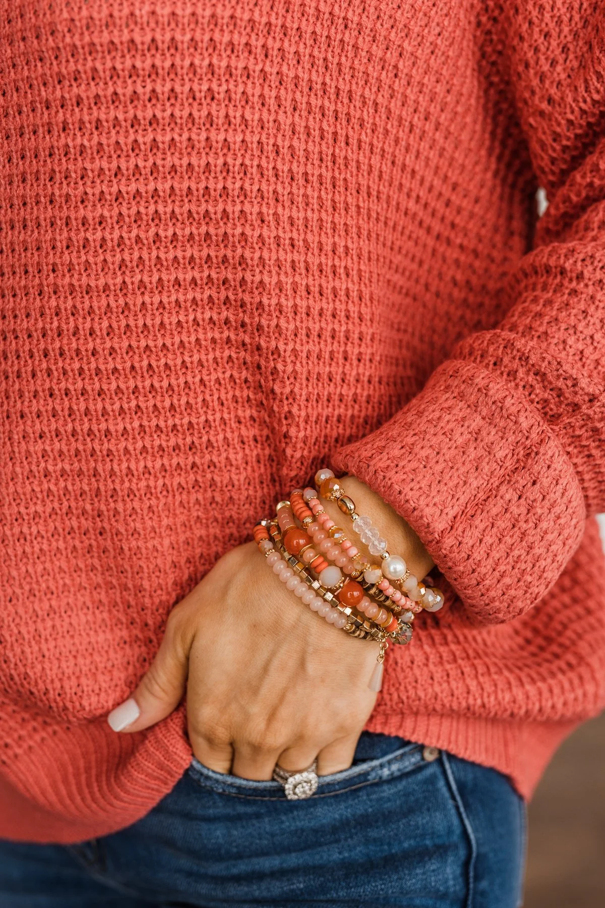 Dazzling Smiles Stackable Bracelet Set- Coral & Gold - Image 2