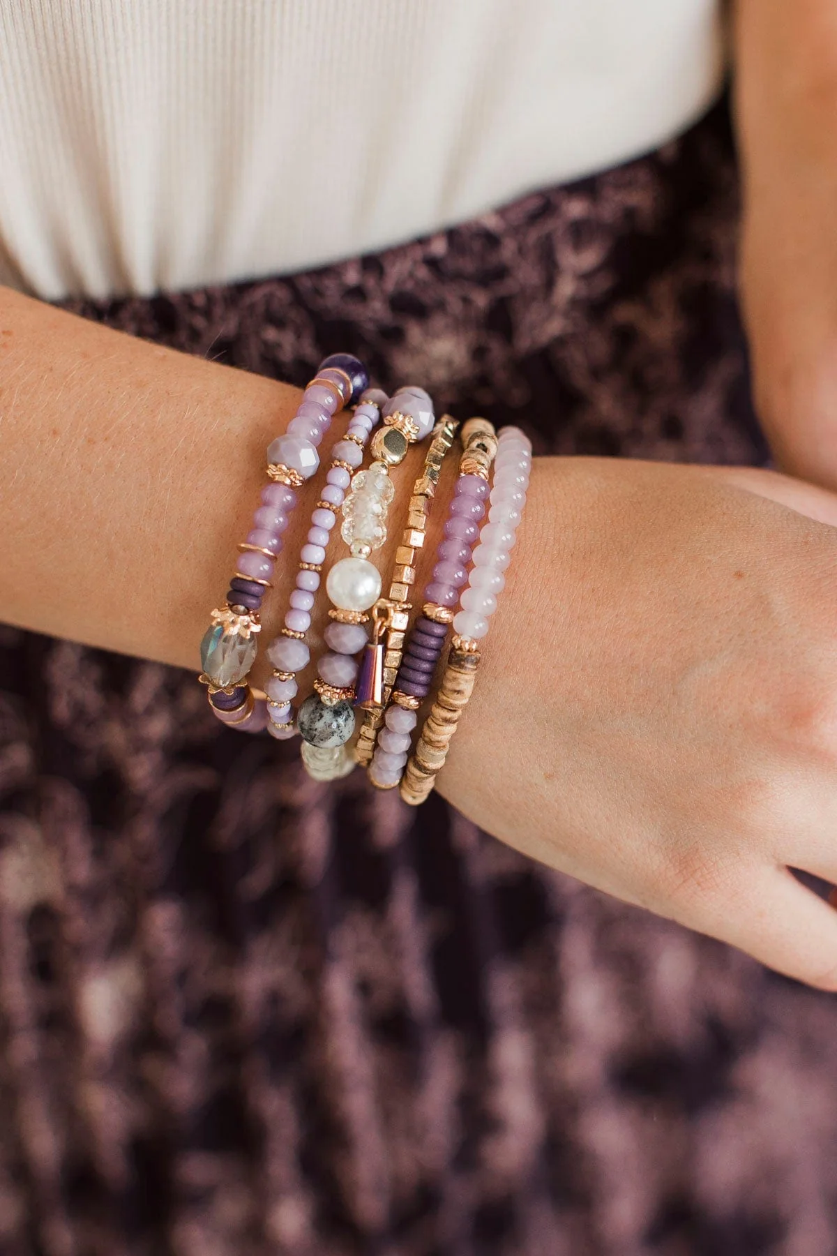 Dazzling Smiles Stackable Bracelet Set- Purple - Image 2