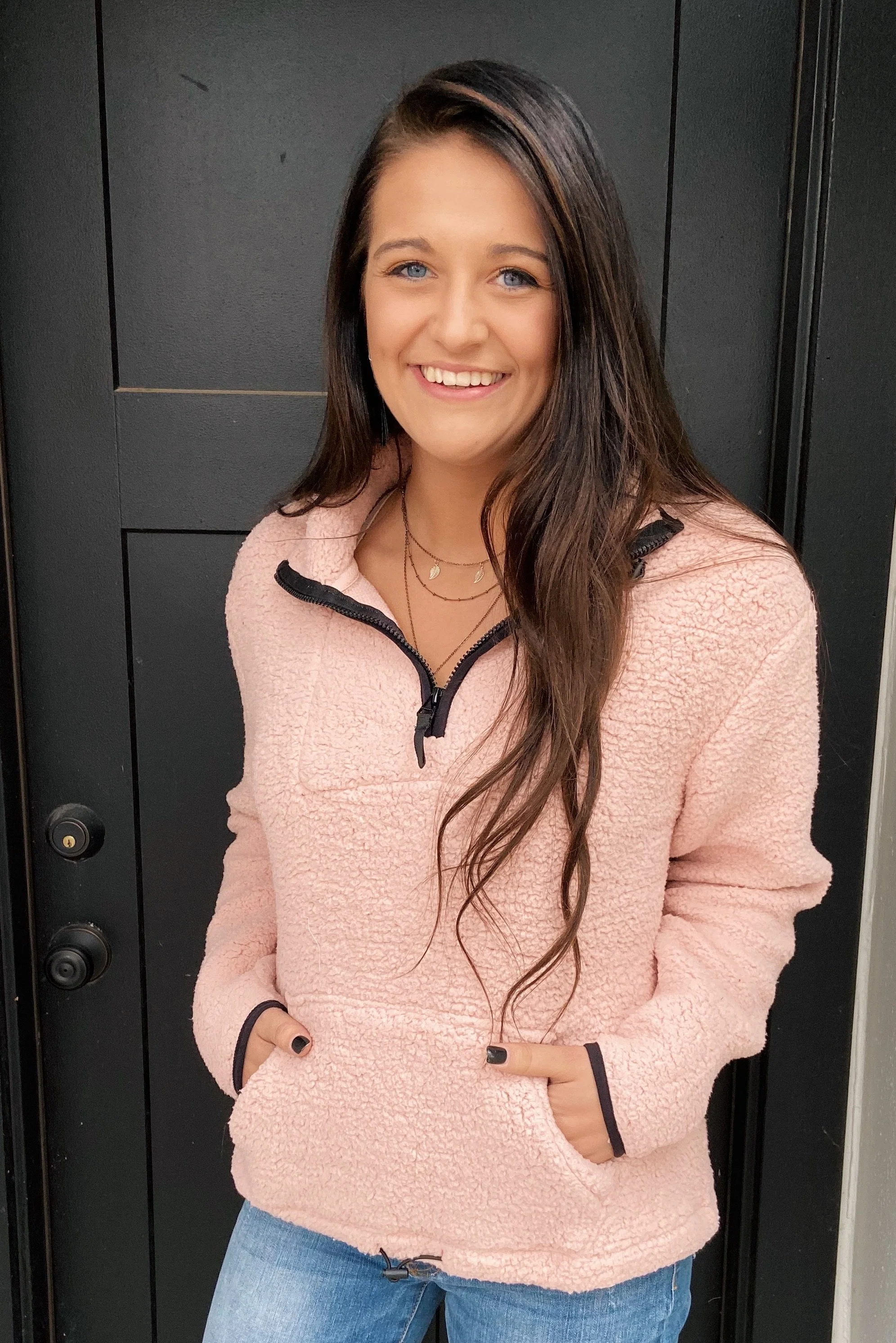 1/4 Zip Cloud Sherpa- Blush Pink - Image 3