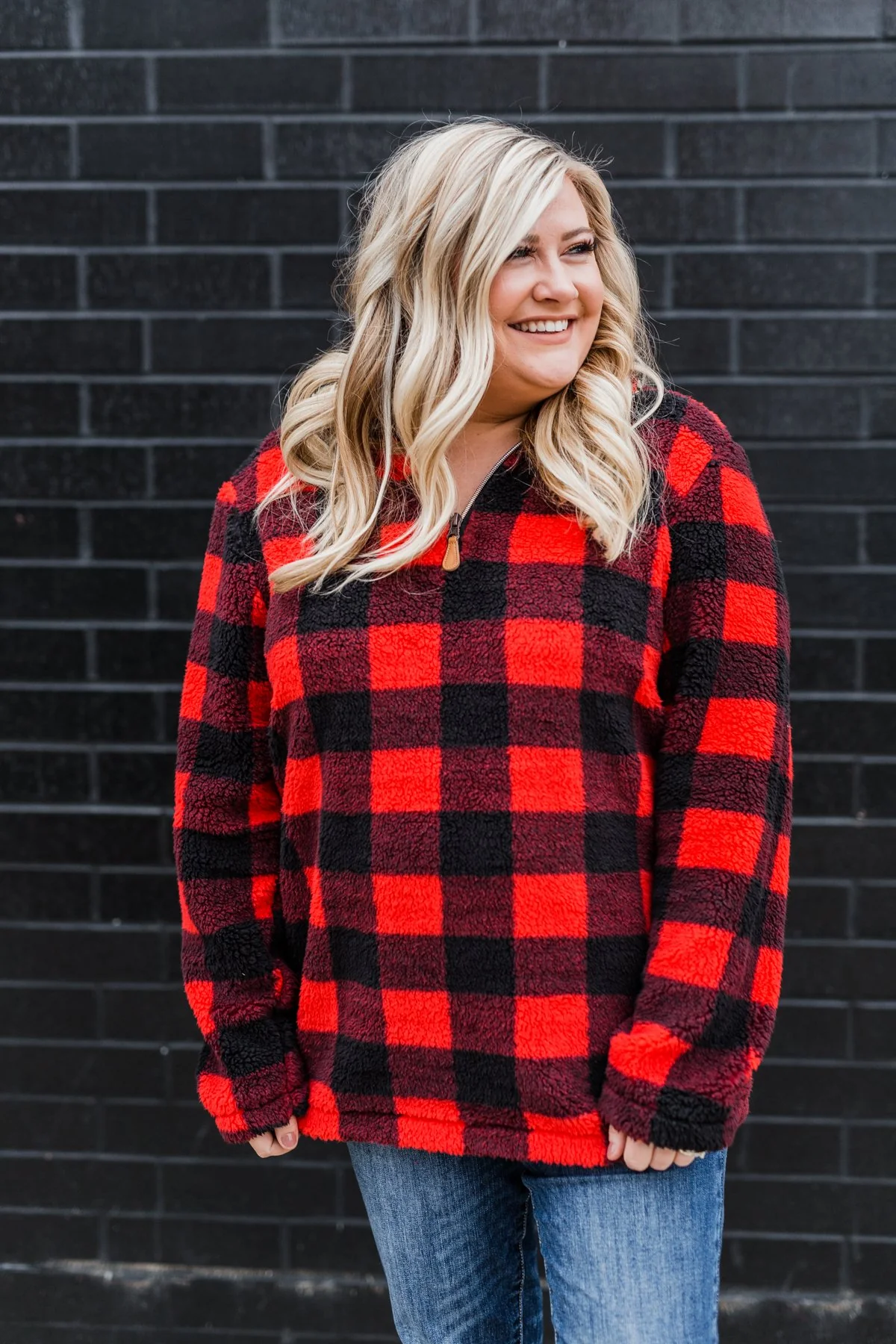 1/4 Zip Sherpa Pullover- Buffalo Plaid - Image 4