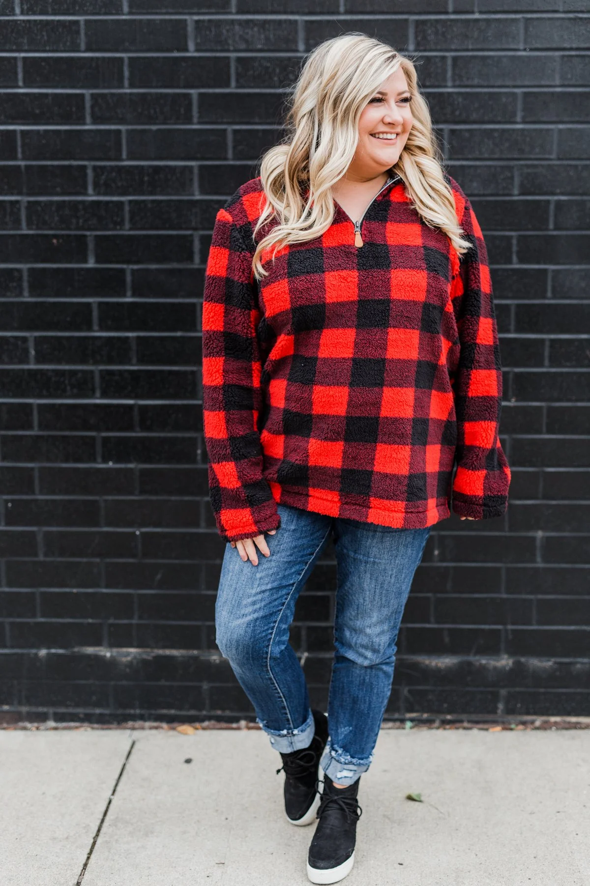 1/4 Zip Sherpa Pullover- Buffalo Plaid - Image 9