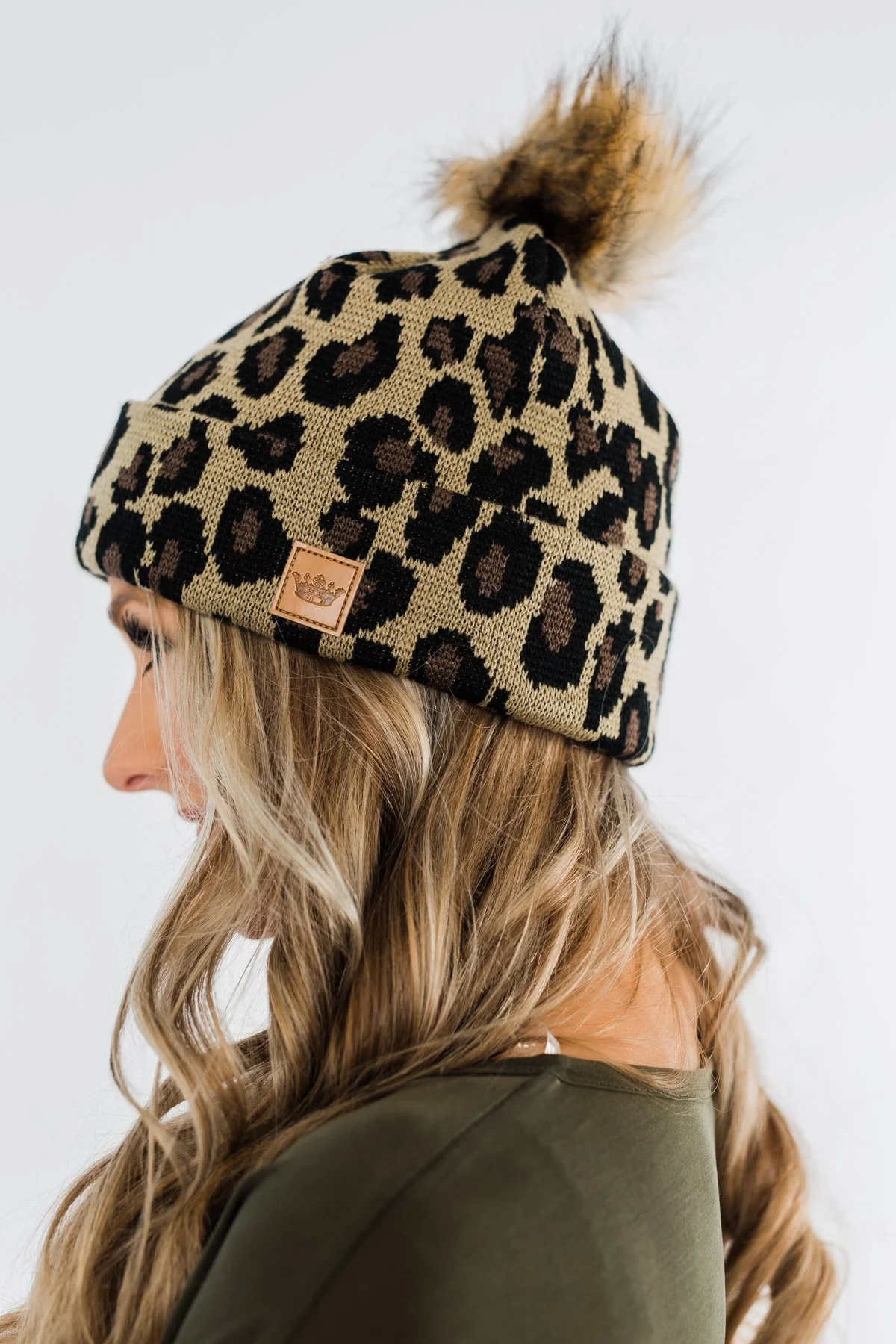 Leopard Pom Beanie- Neutral - Image 3