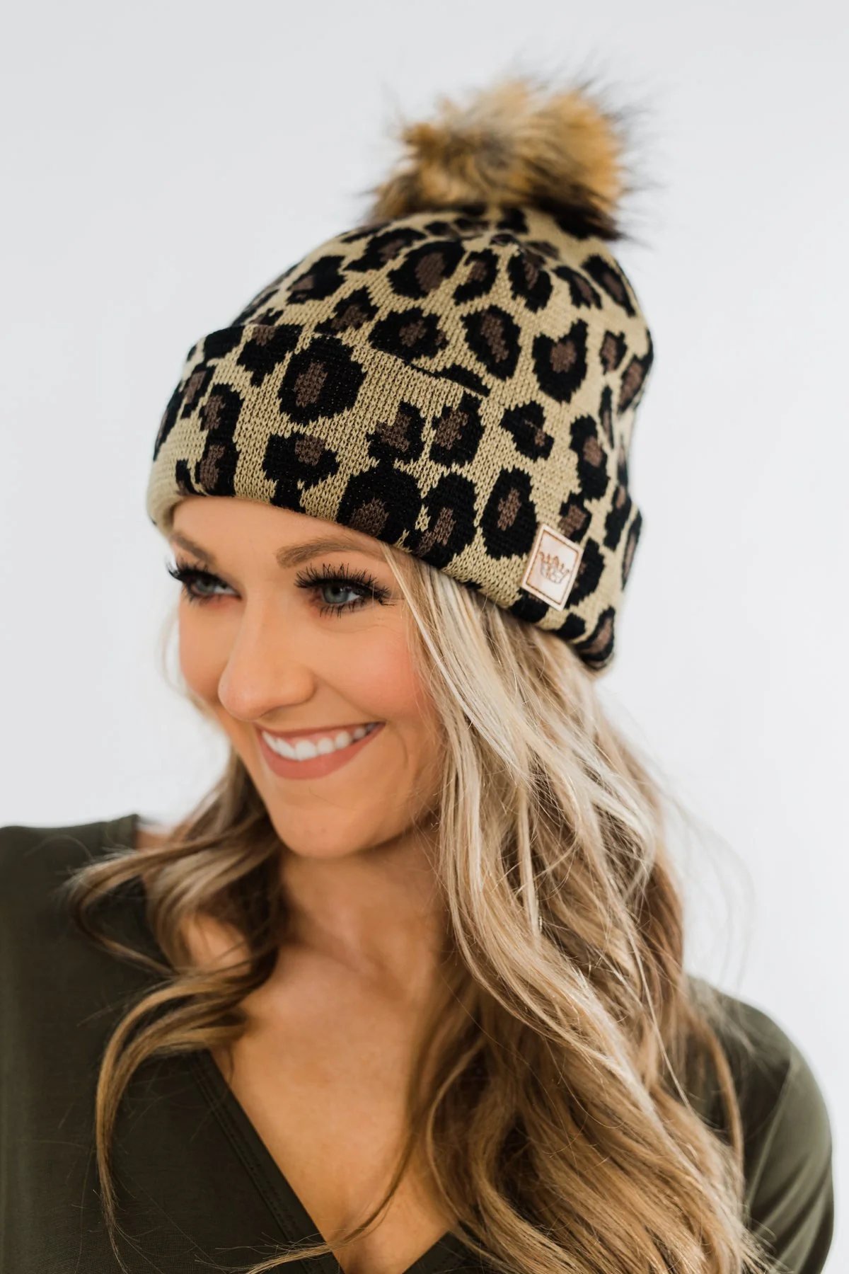 Leopard Pom Beanie- Neutral - Image 4