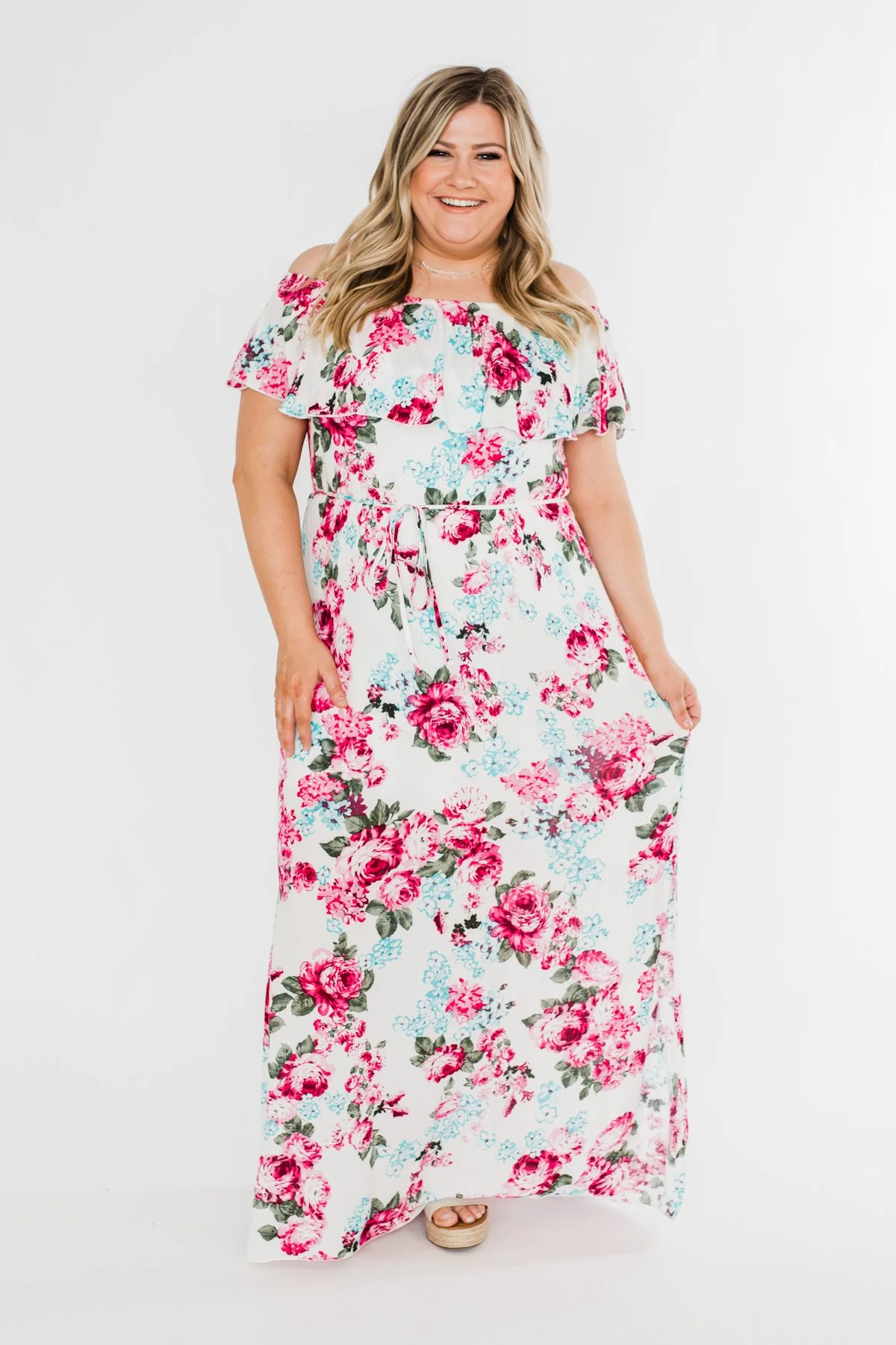 Dear Darling Off The Shoulder Floral Maxi Dress- White - Image 2