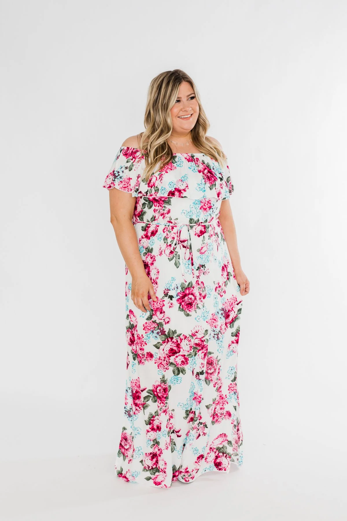 Dear Darling Off The Shoulder Floral Maxi Dress- White - Image 8