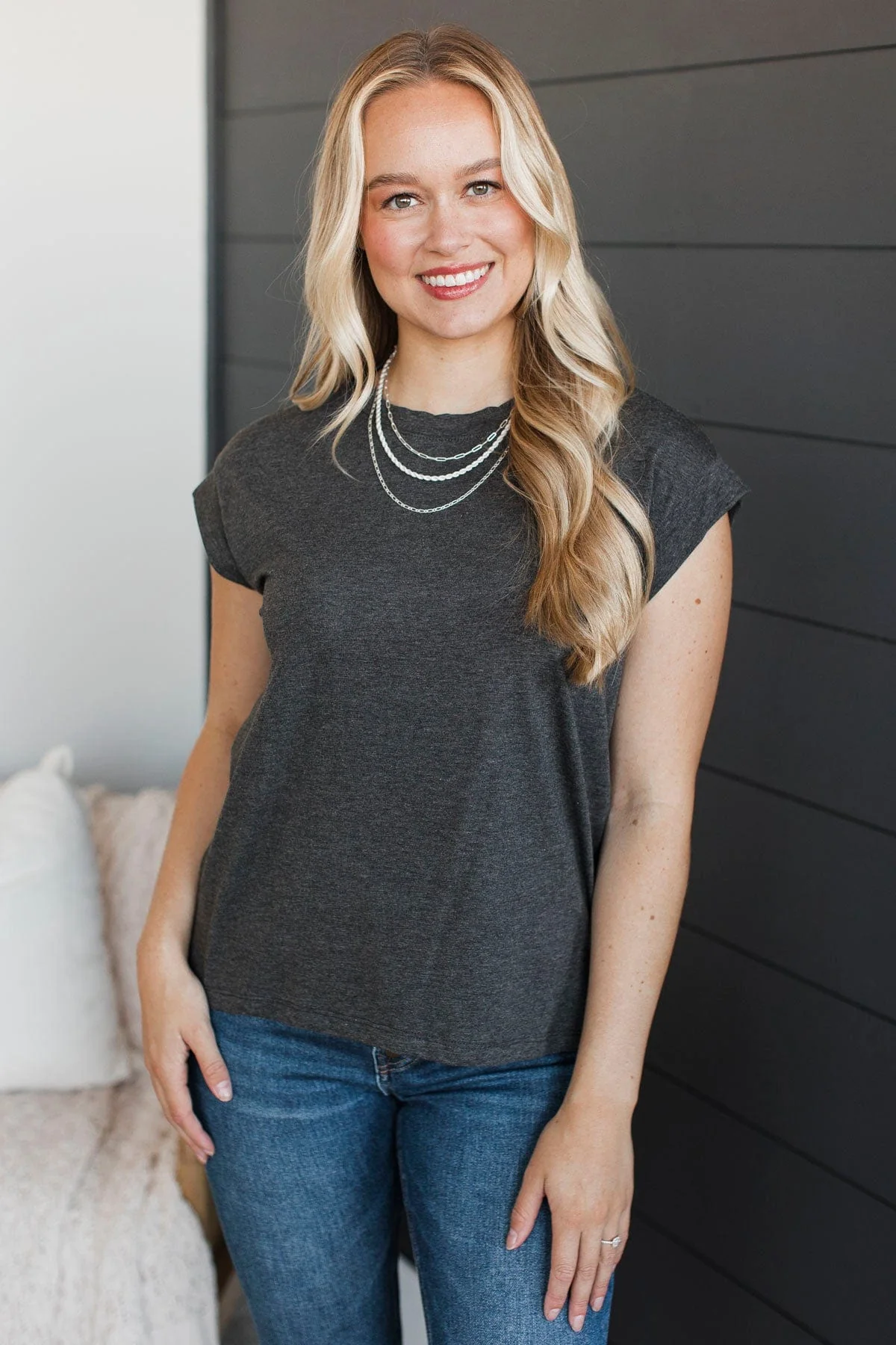 Dear Friends Short Sleeve Top- Charcoal - Image 2