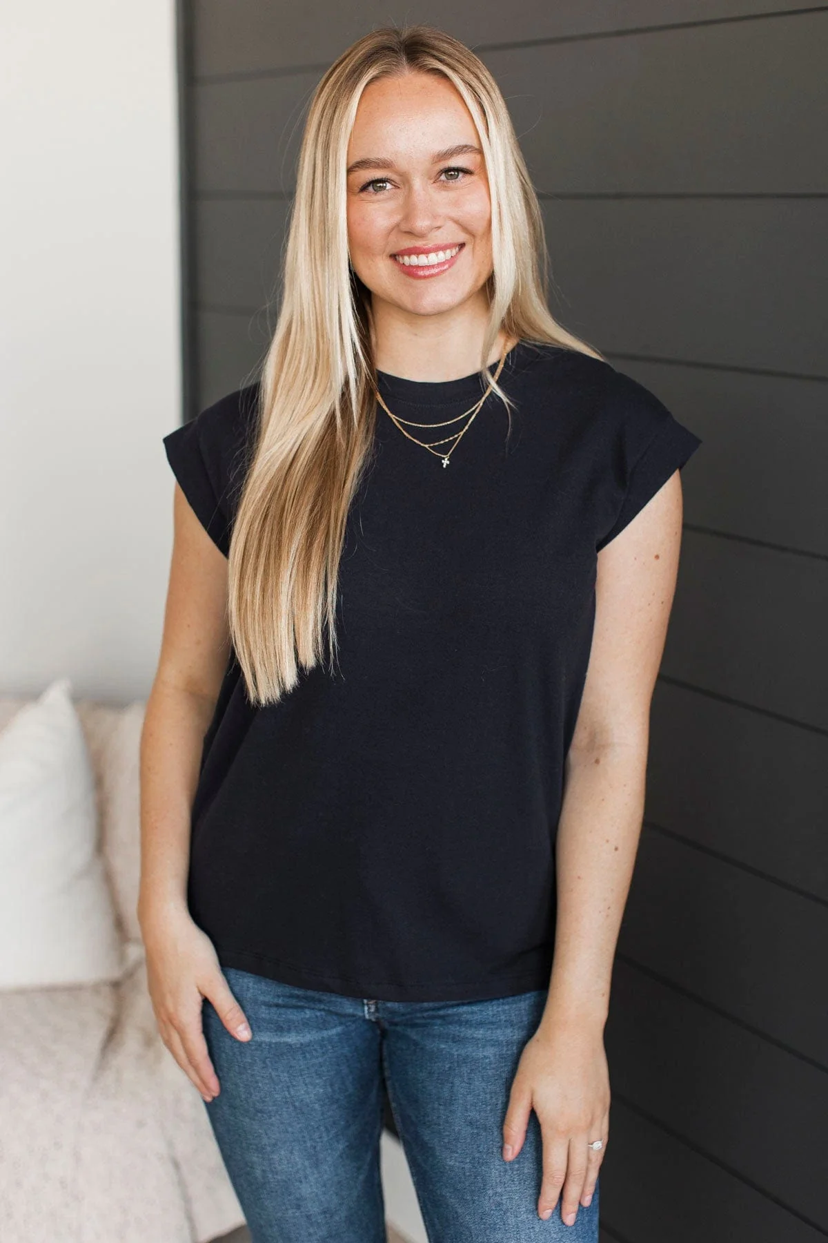 Dear Friends Short Sleeve Top- Navy - Image 3