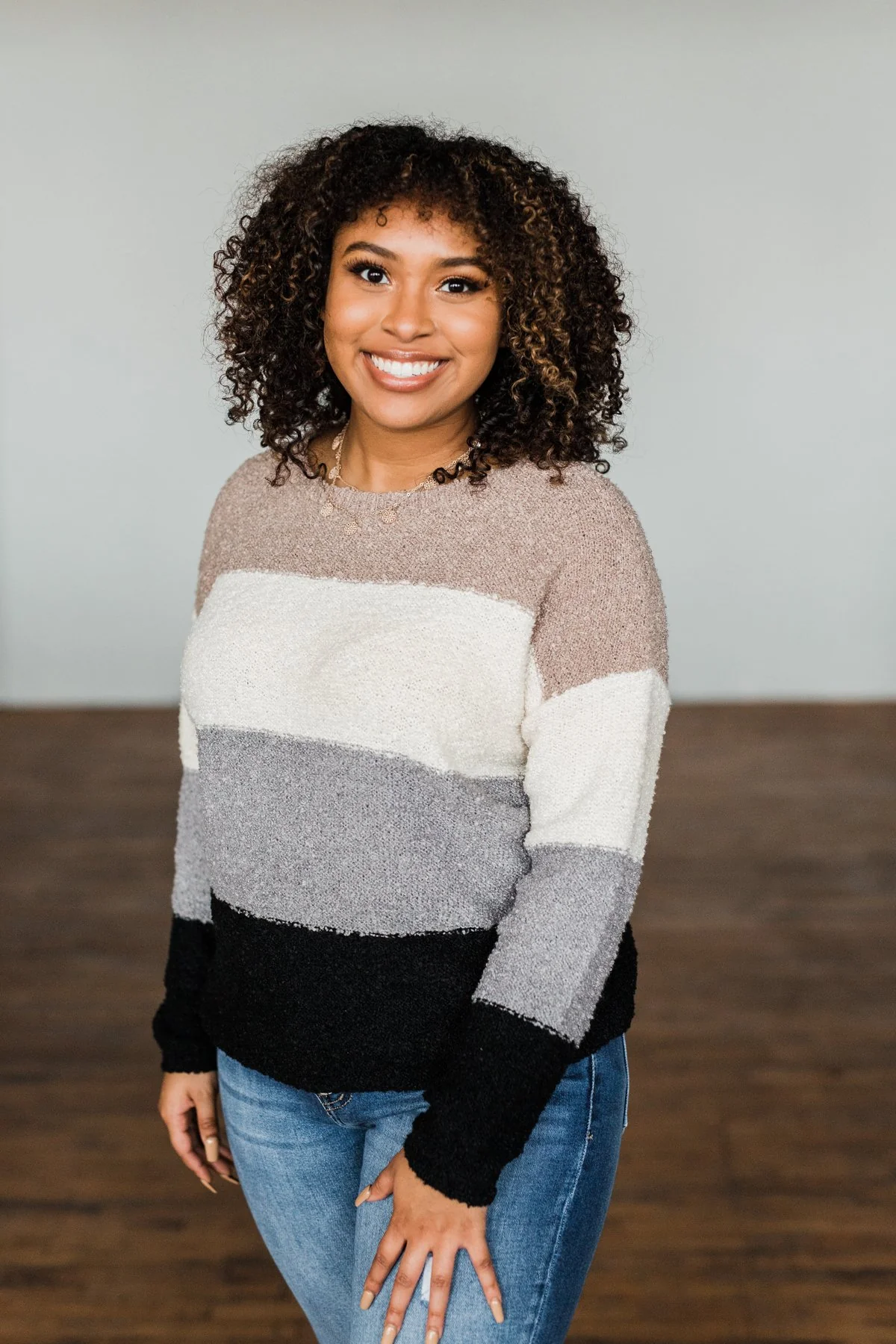 Dear To My Heart Color Block Sweater- Grey, Black, Taupe, Ivory - Image 2
