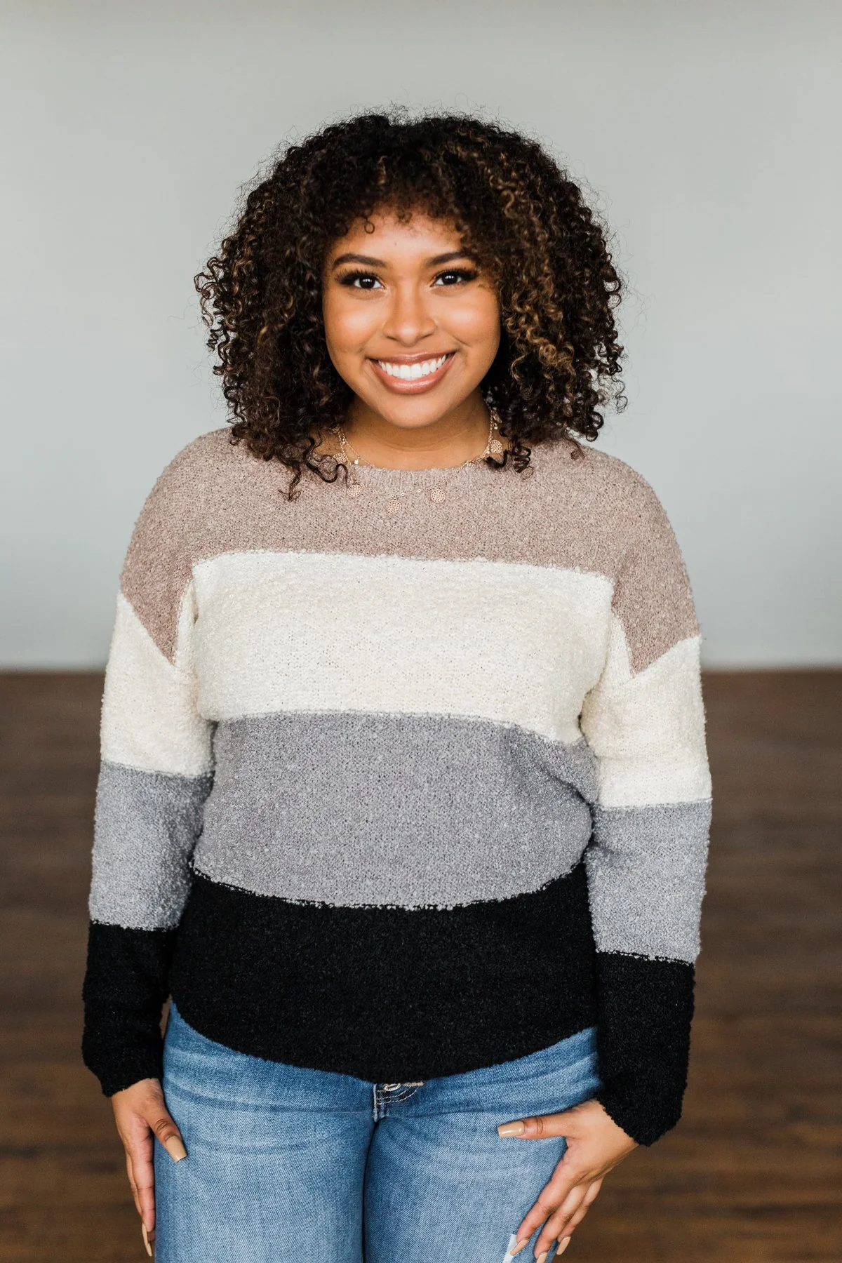Dear To My Heart Color Block Sweater- Grey, Black, Taupe, Ivory - Image 5