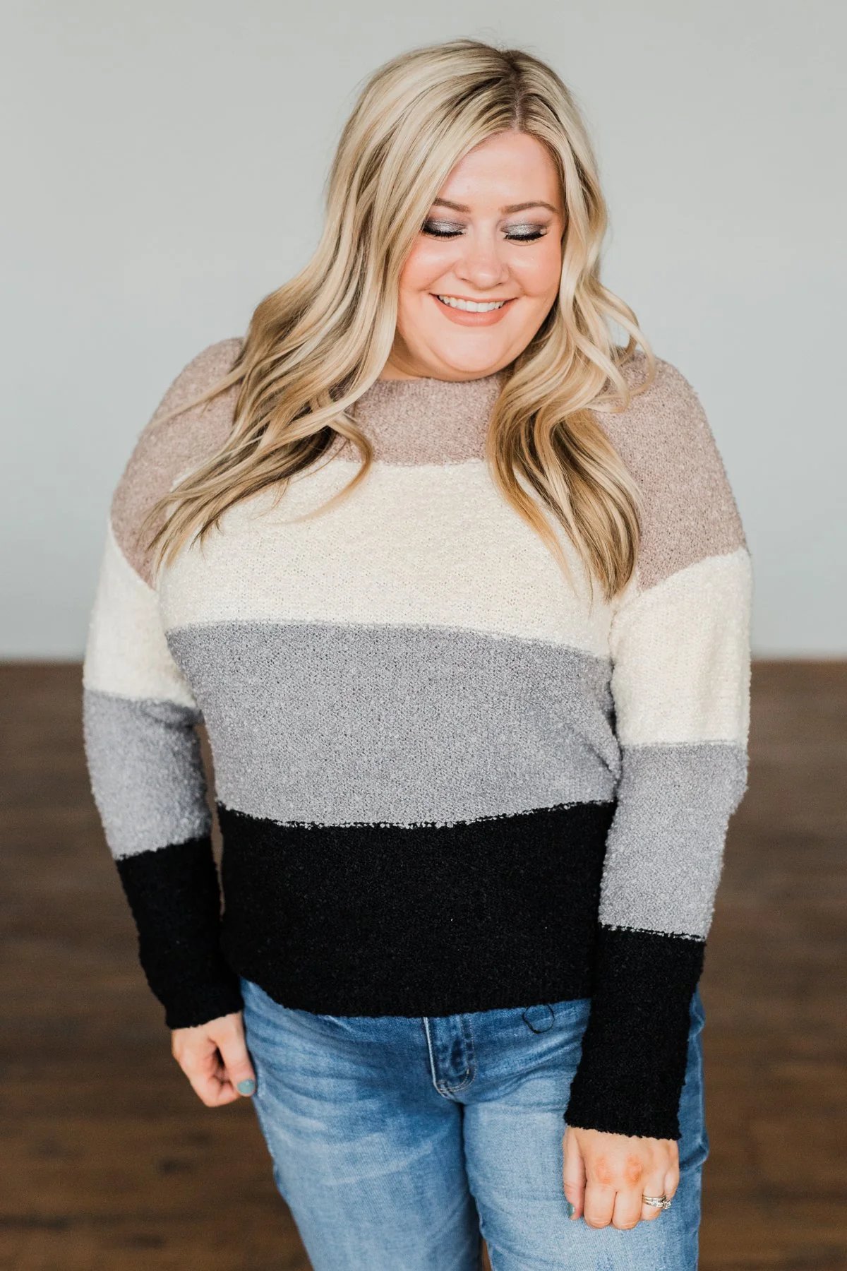 Dear To My Heart Color Block Sweater- Grey, Black, Taupe, Ivory - Image 6