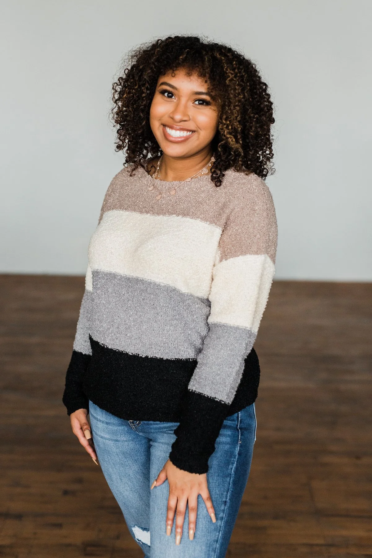 Dear To My Heart Color Block Sweater- Grey, Black, Taupe, Ivory - Image 8