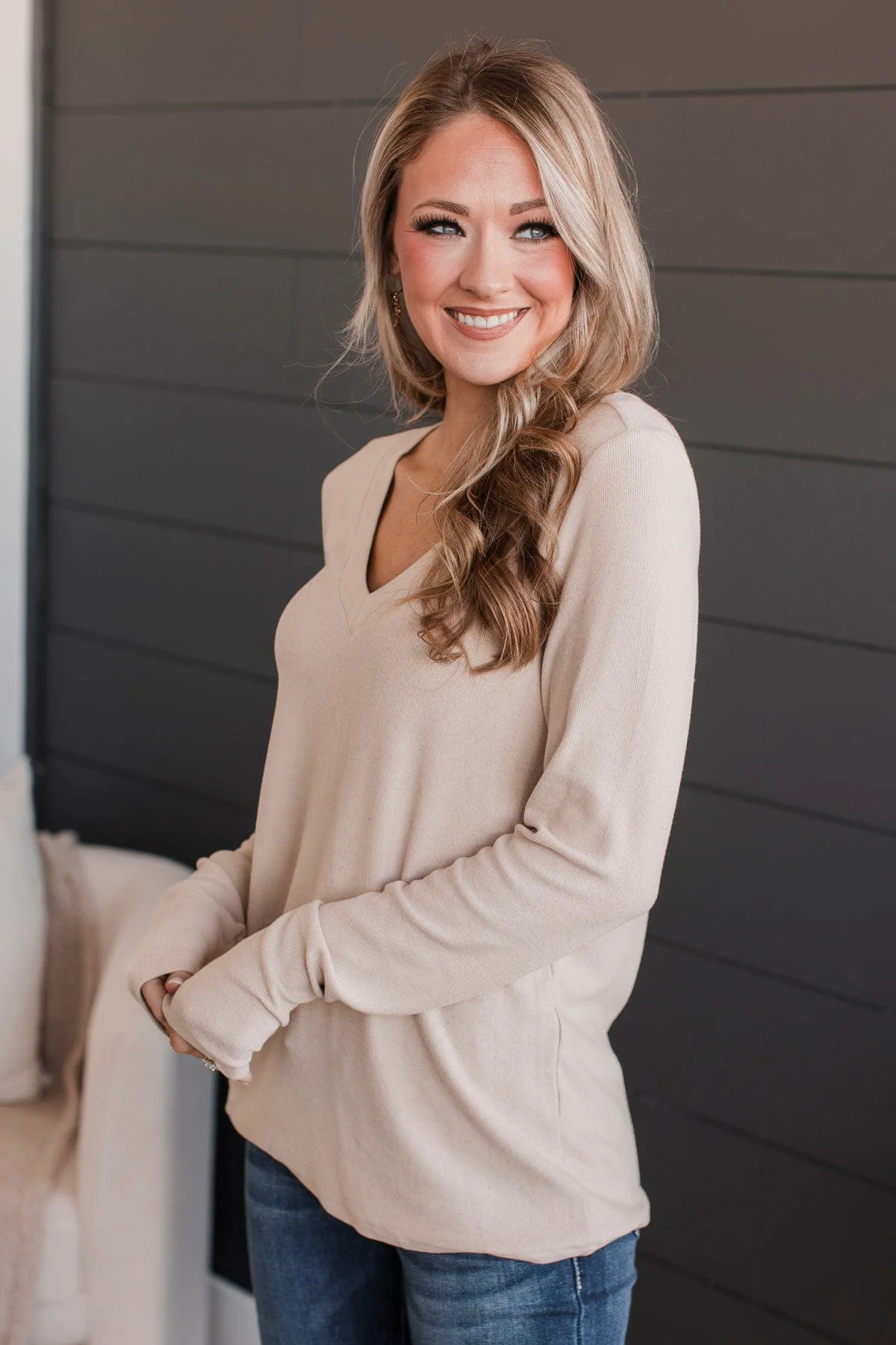 Dearest Memories V-Neck Top- Beige - Image 3