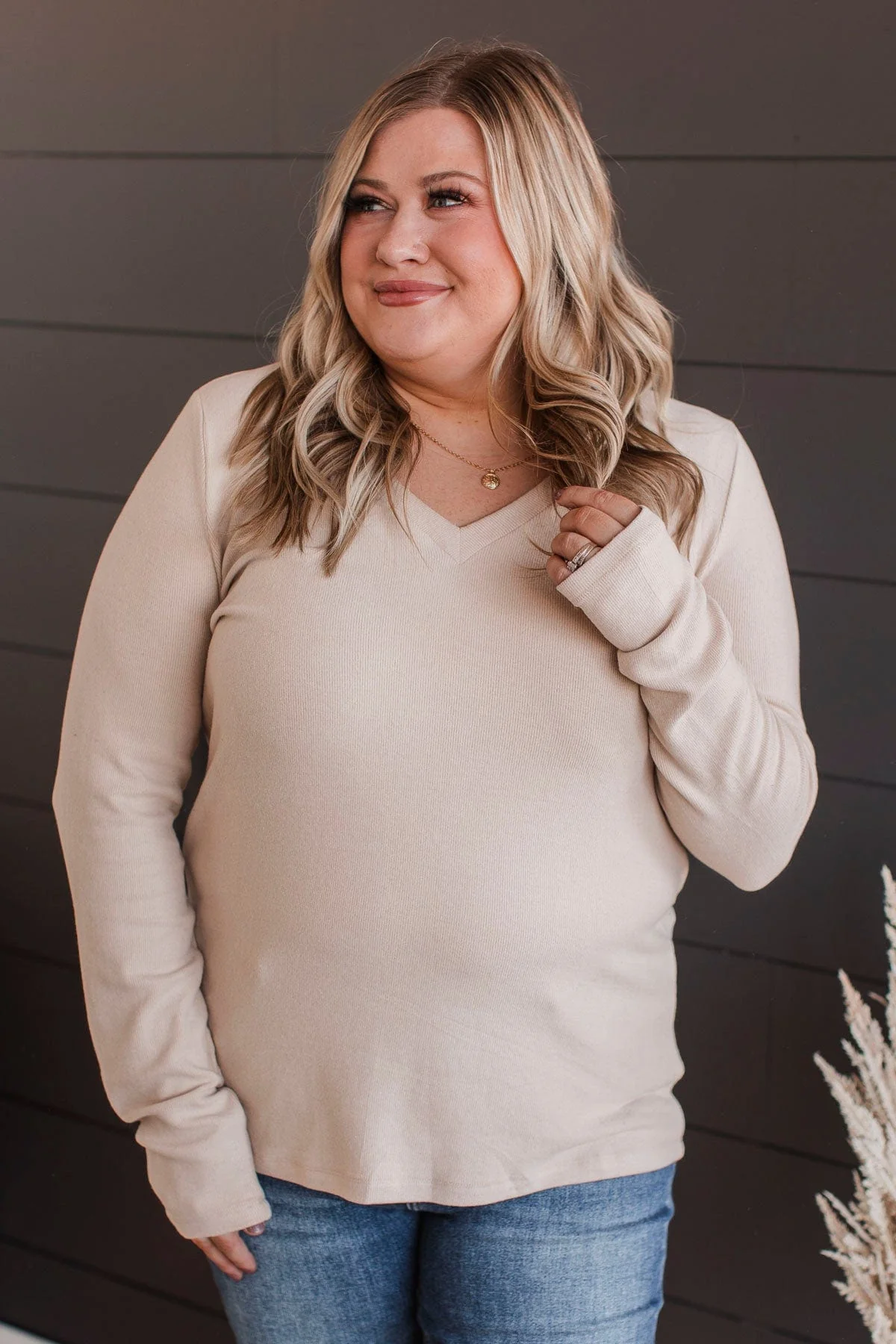 Dearest Memories V-Neck Top- Beige - Image 4