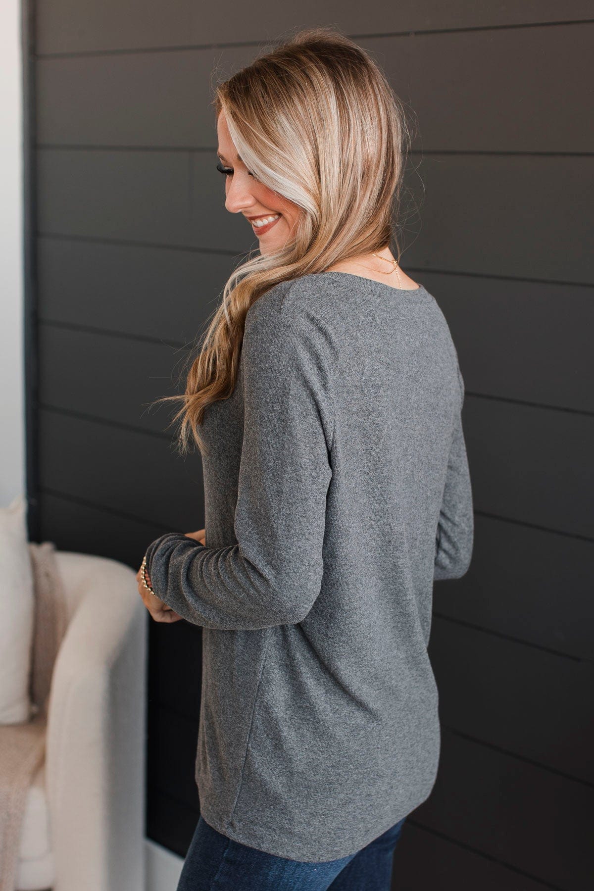 Dearest Memories V-Neck Top- Charcoal - Image 5