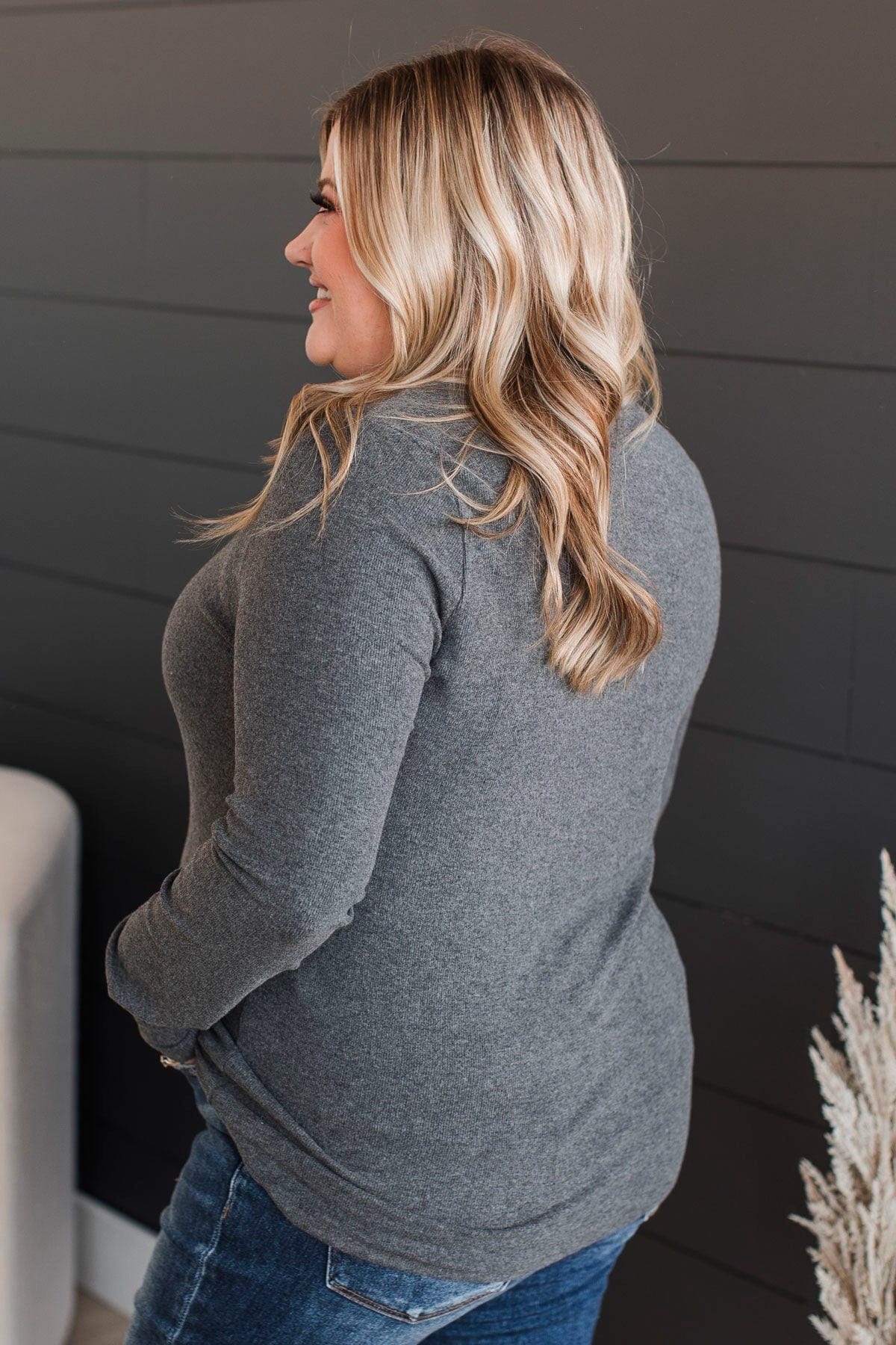 Dearest Memories V-Neck Top- Charcoal - Image 6