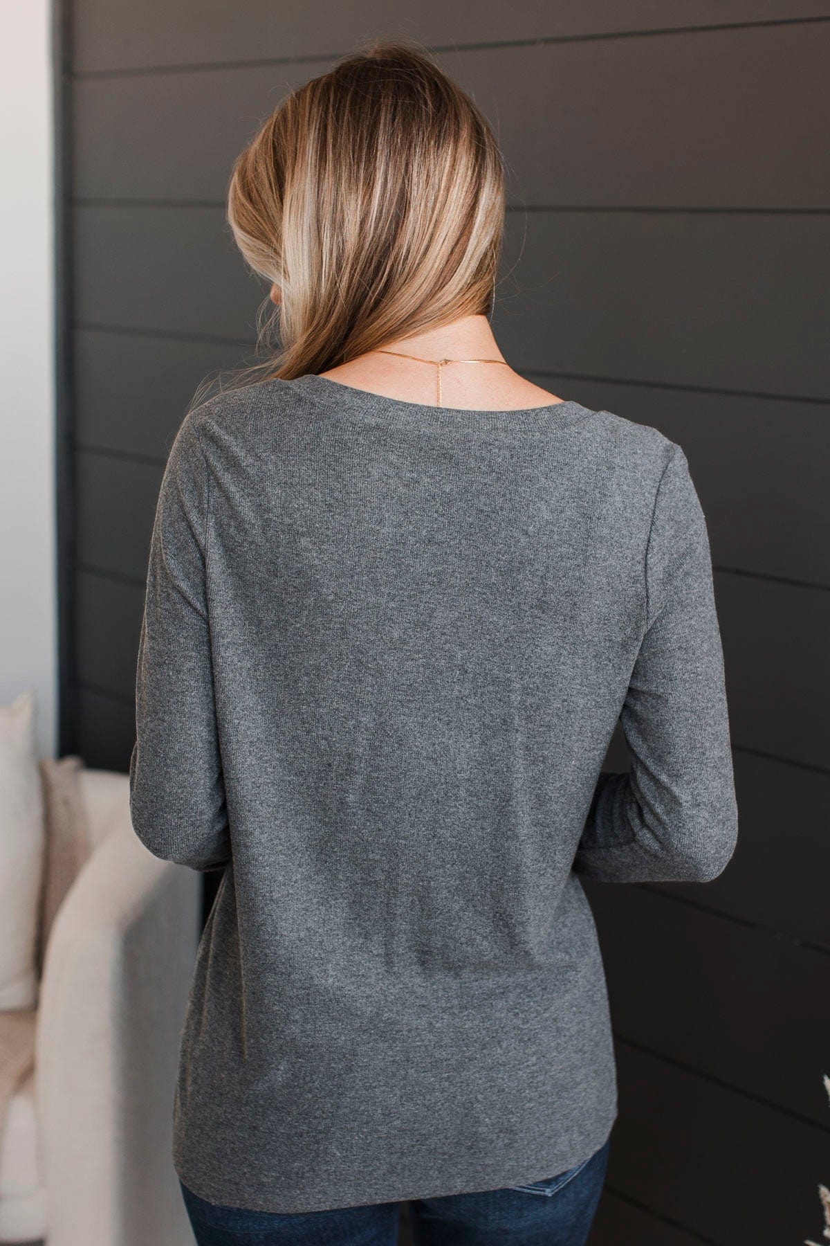 Dearest Memories V-Neck Top- Charcoal - Image 7