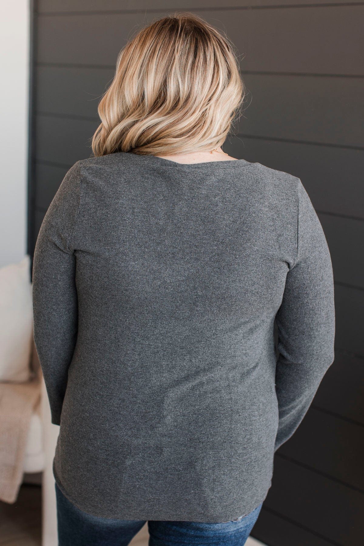 Dearest Memories V-Neck Top- Charcoal - Image 8