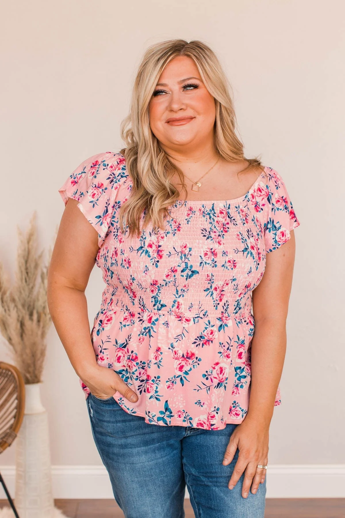 Dearest Rose Off-The-Shoulder Blouse- Pink - Image 4