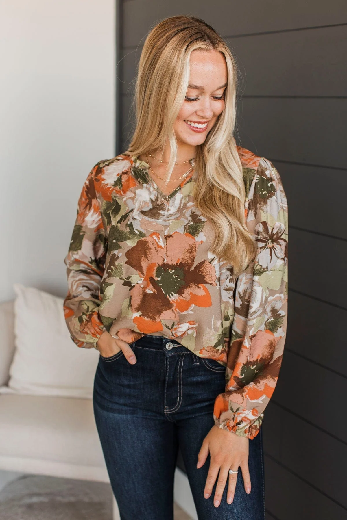 Dearly Adored Floral Blouse- Khaki - Image 3