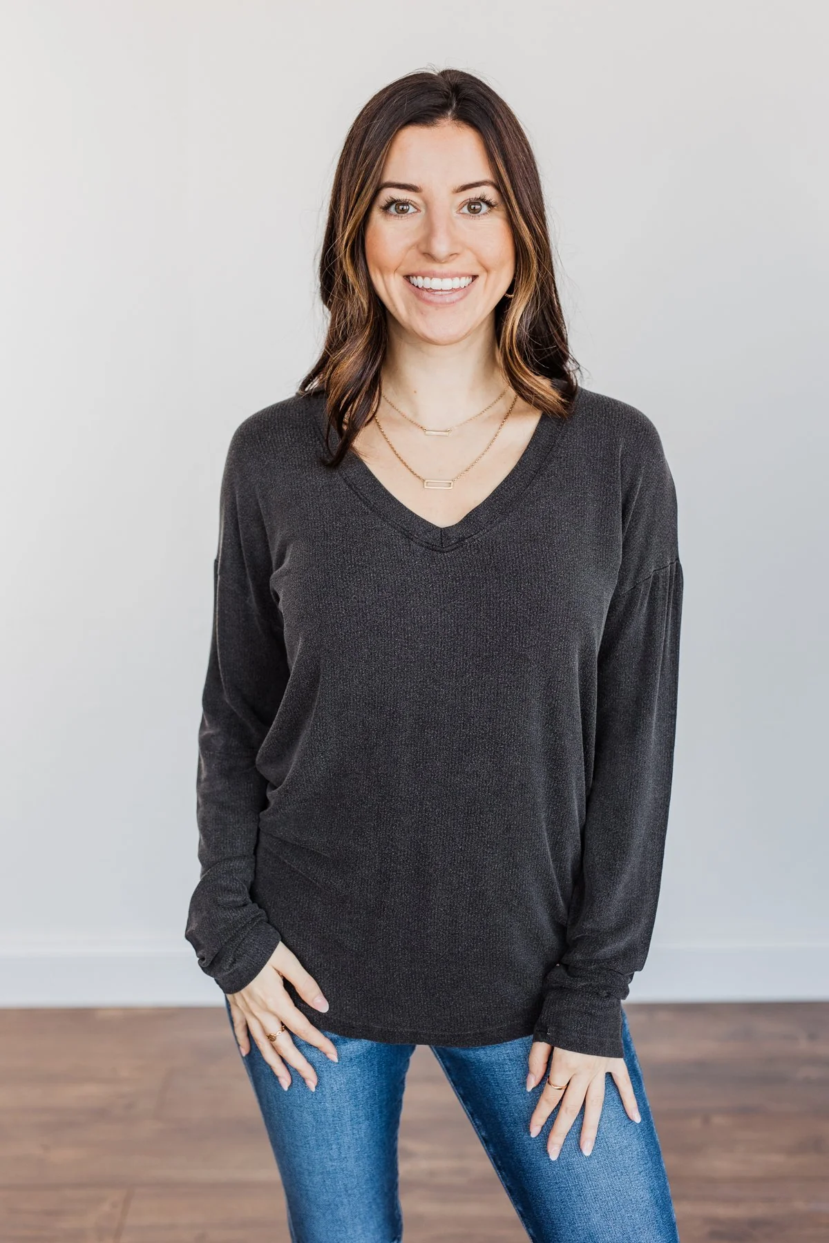 Dearly Beloved Long Sleeve Top- Dark Charcoal - Image 5