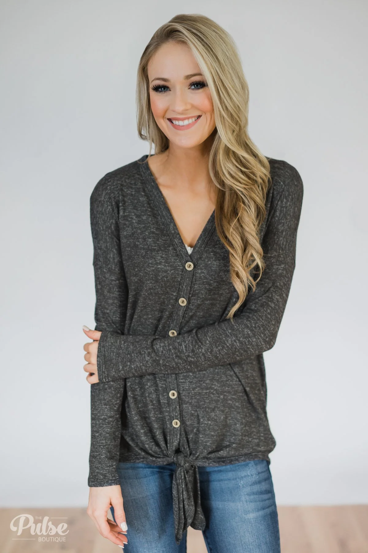 Dearly Loved Button Down Top- Charcoal - Image 5