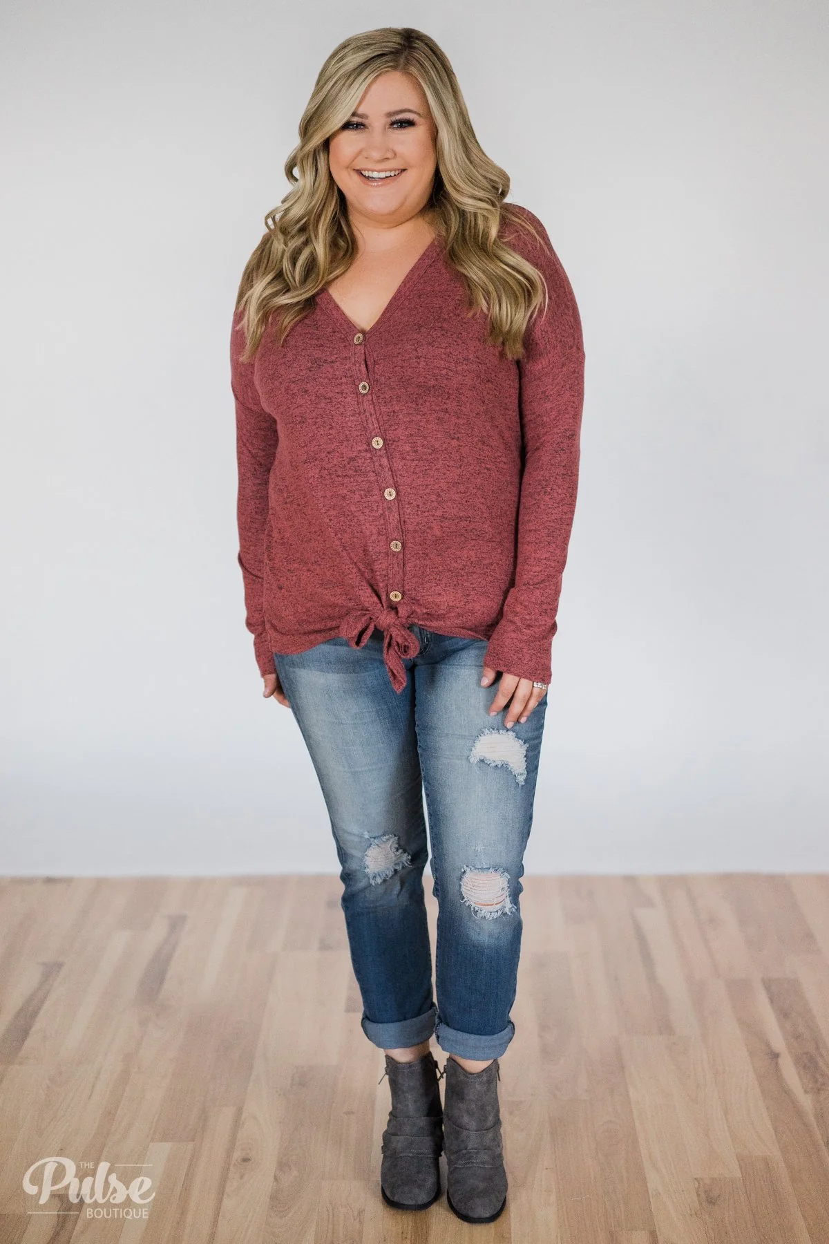 Dearly Loved Button Down Top- Dusty Maroon - Image 7