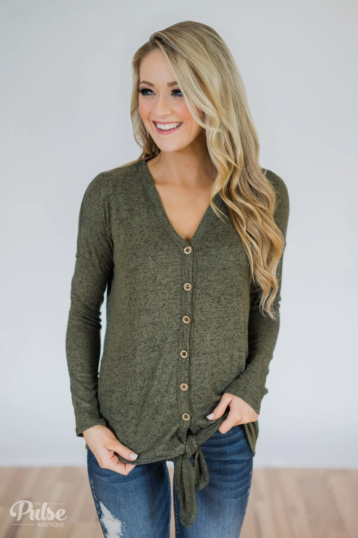Dearly Loved Button Down Top- Olive - Image 2