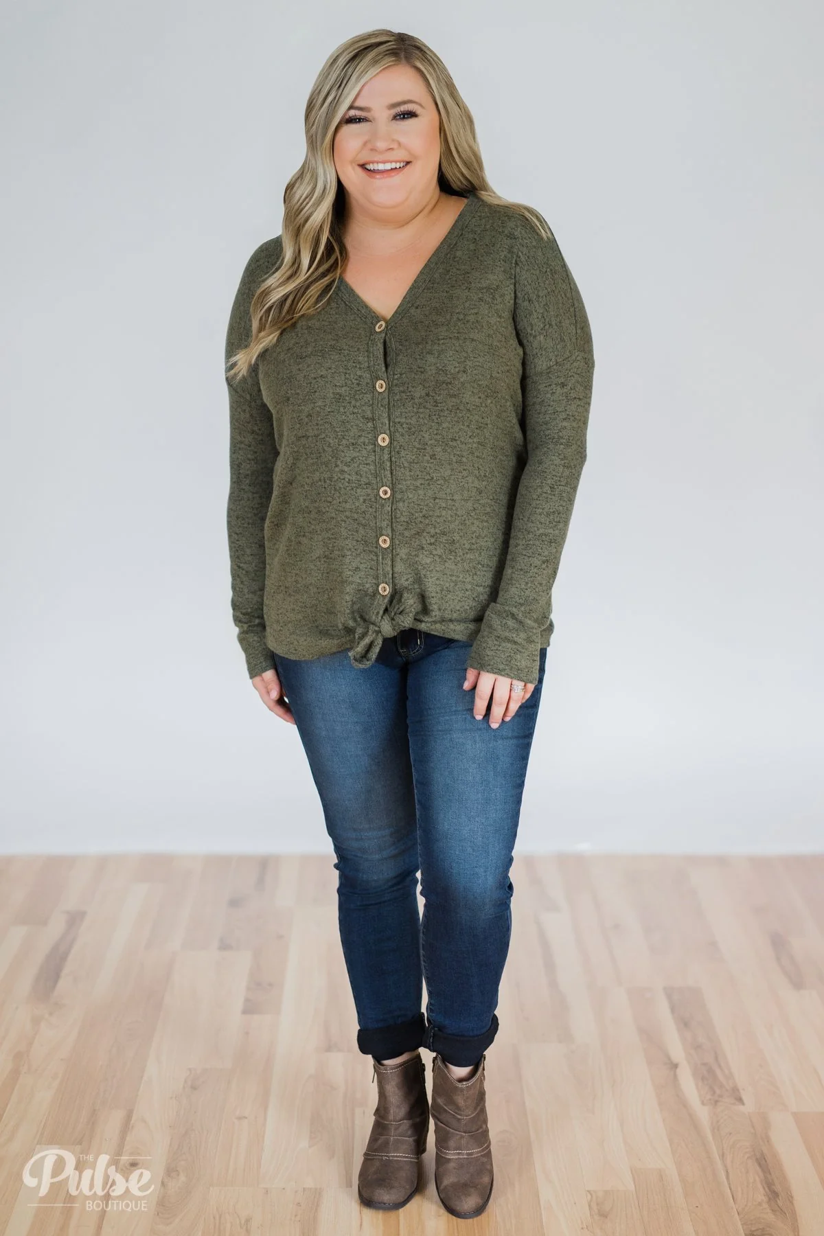 Dearly Loved Button Down Top- Olive - Image 3