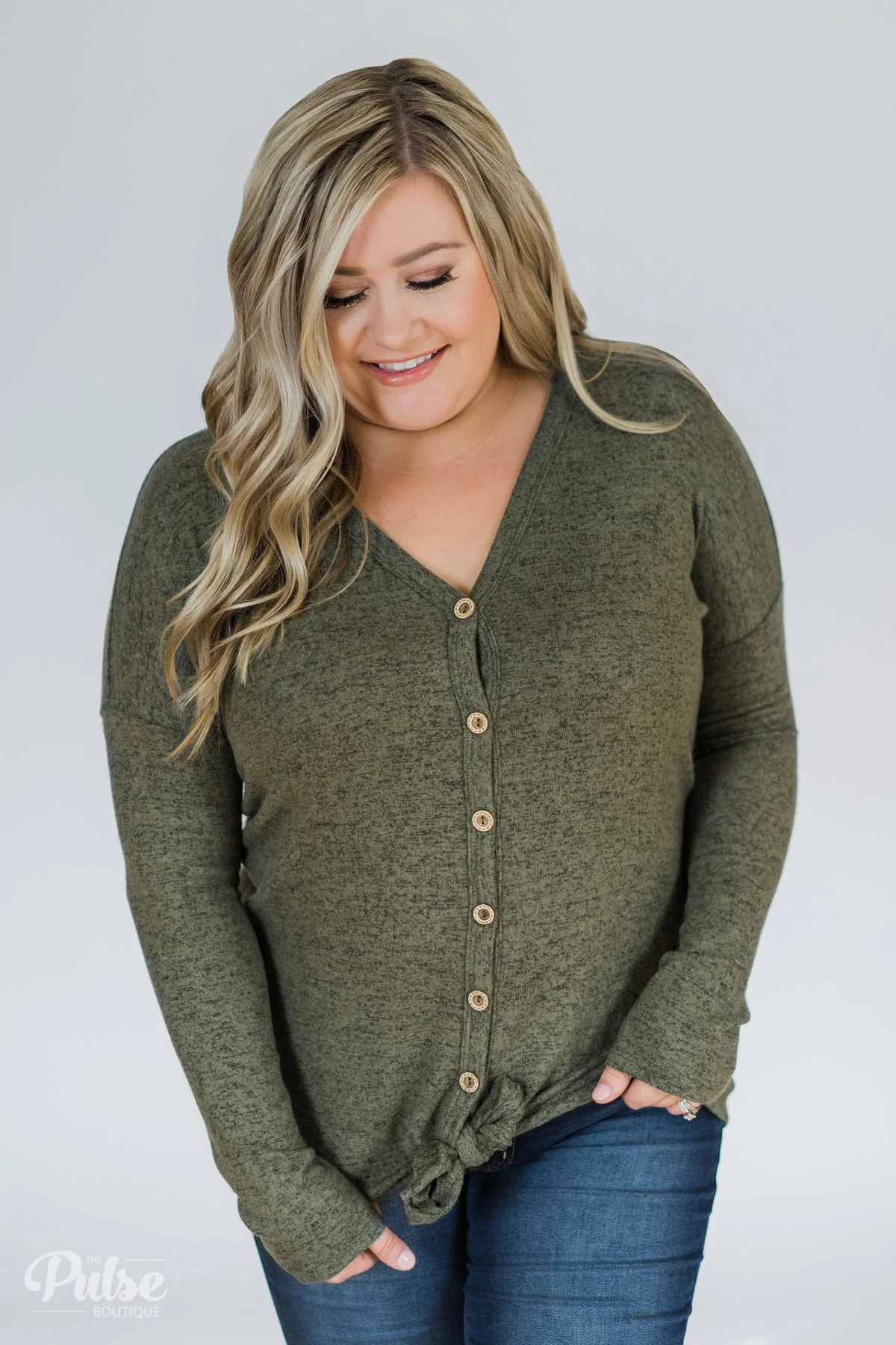 Dearly Loved Button Down Top- Olive - Image 4