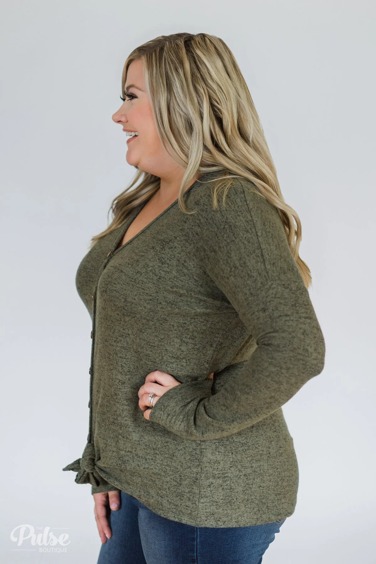 Dearly Loved Button Down Top- Olive - Image 5