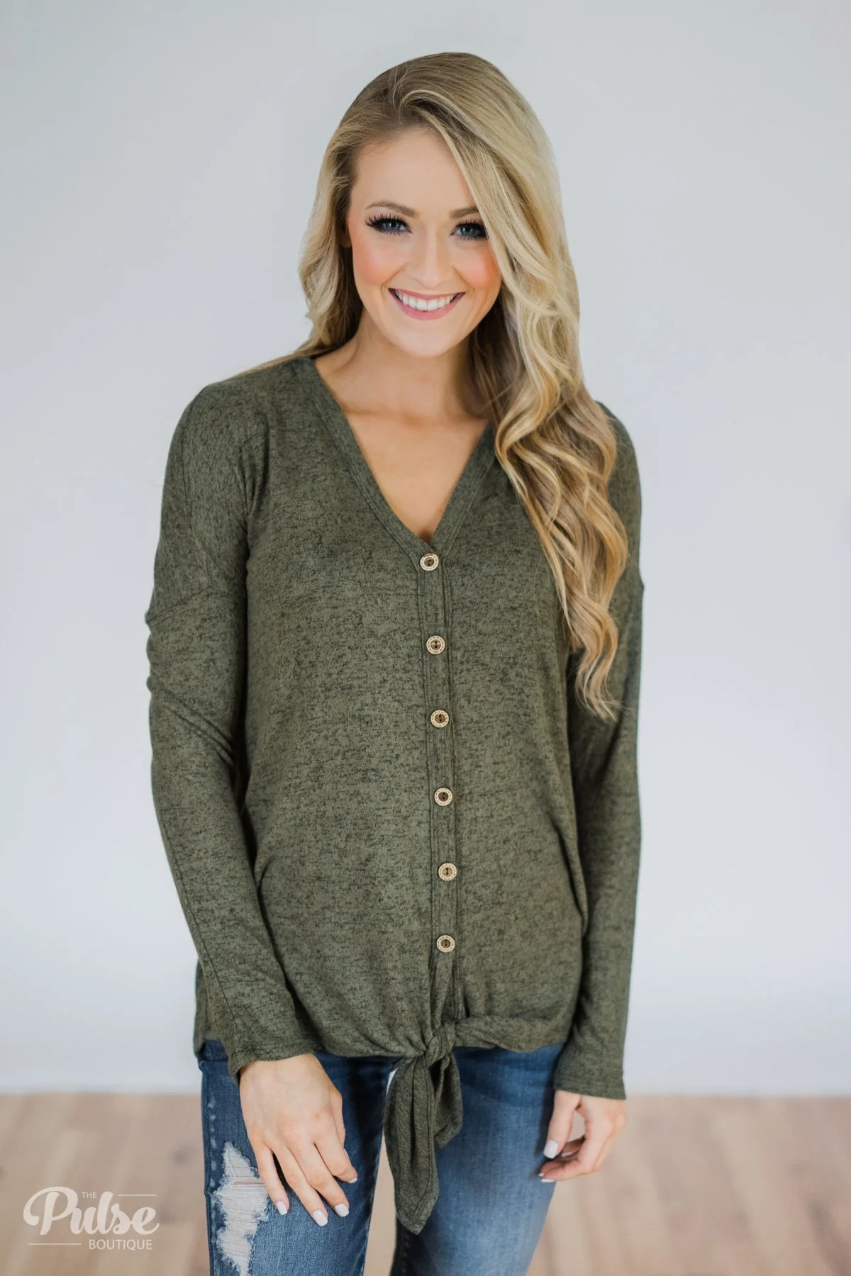 Dearly Loved Button Down Top- Olive - Image 7