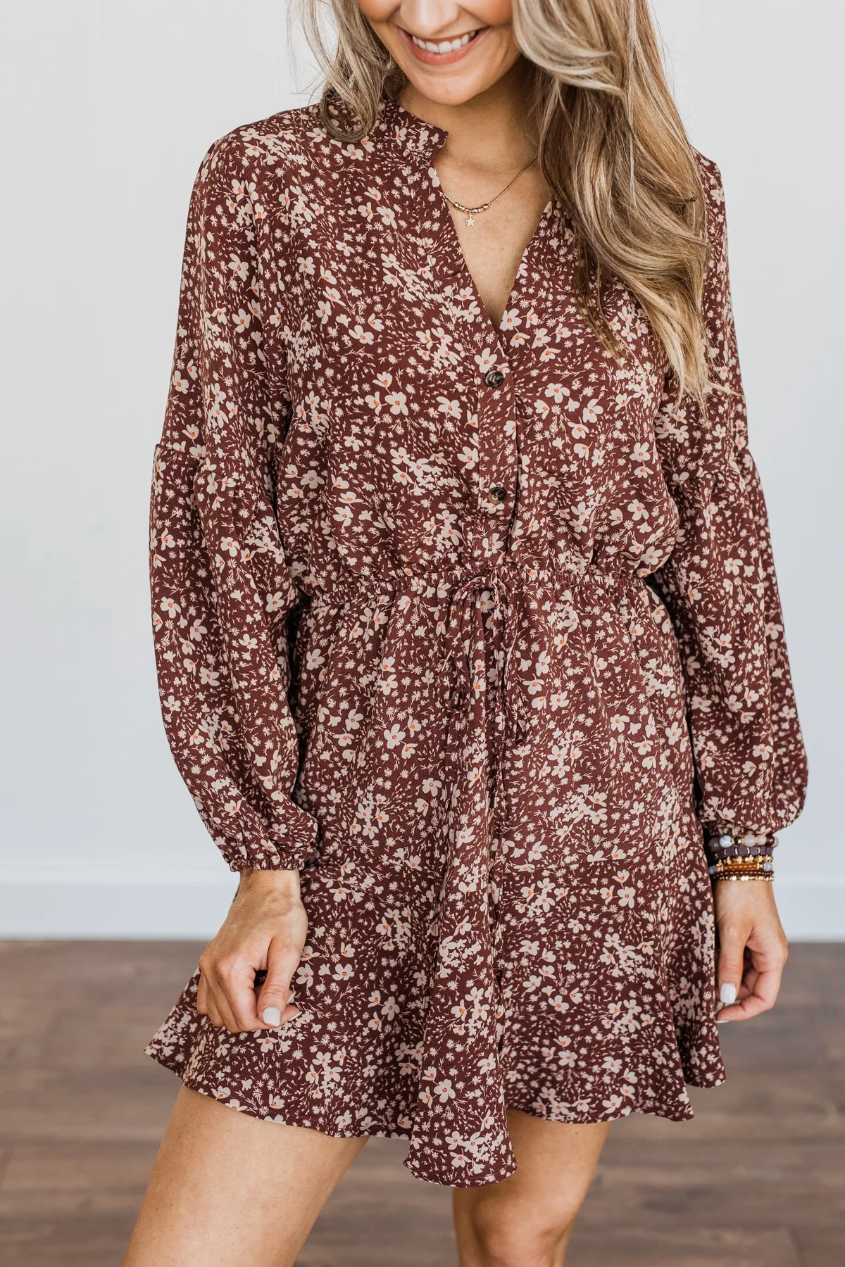Decadent Daydreams Floral Print Dress- Brown - Image 2