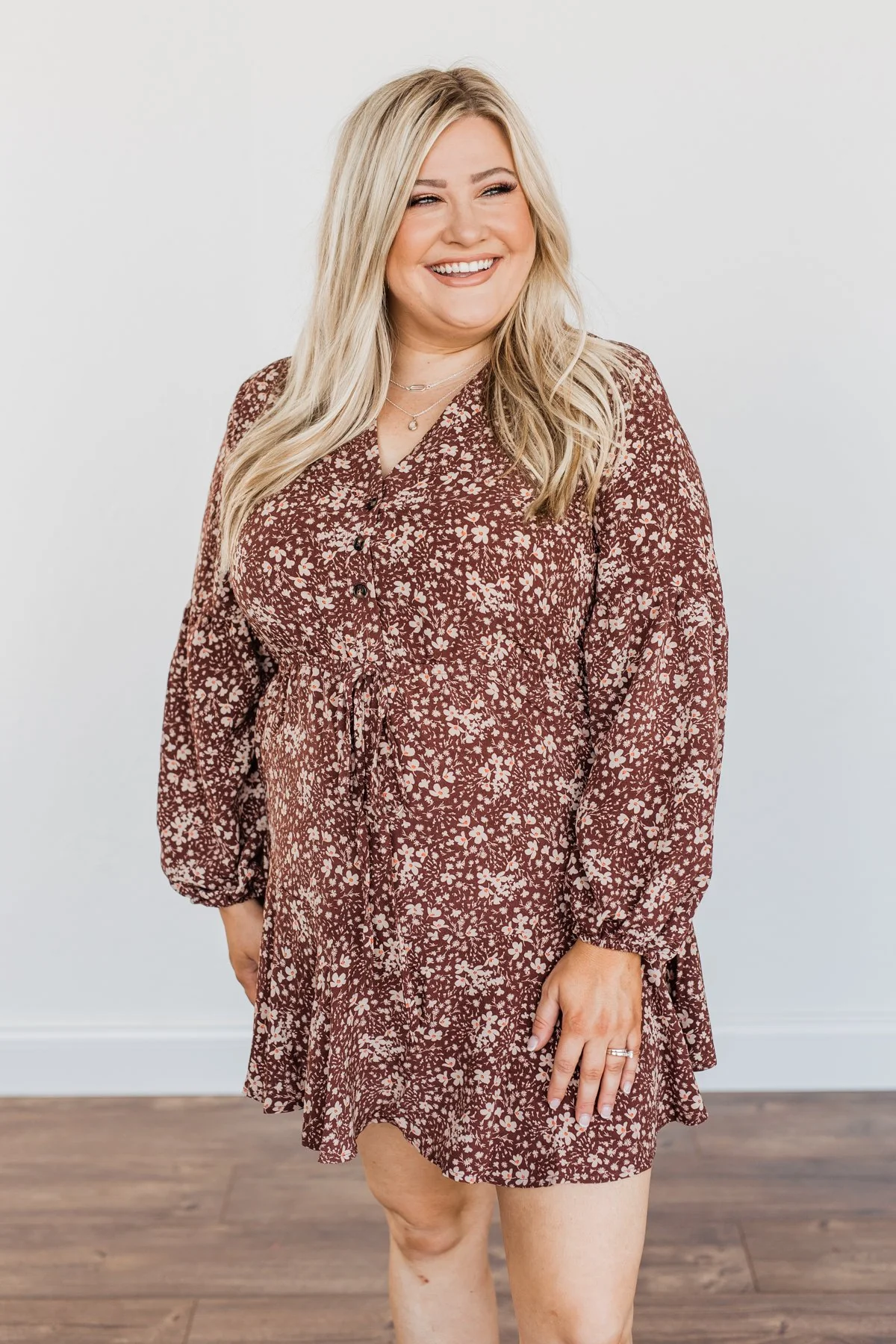 Decadent Daydreams Floral Print Dress- Brown - Image 5