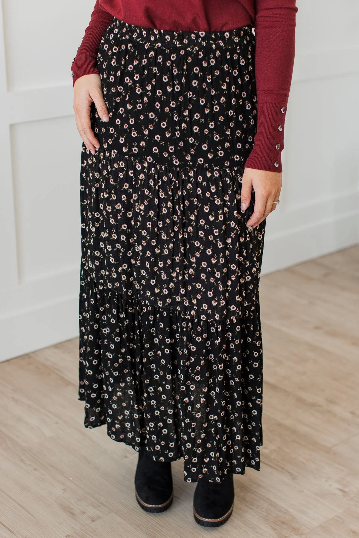 Decidedly Perfect Floral Skirt- Black - Image 3