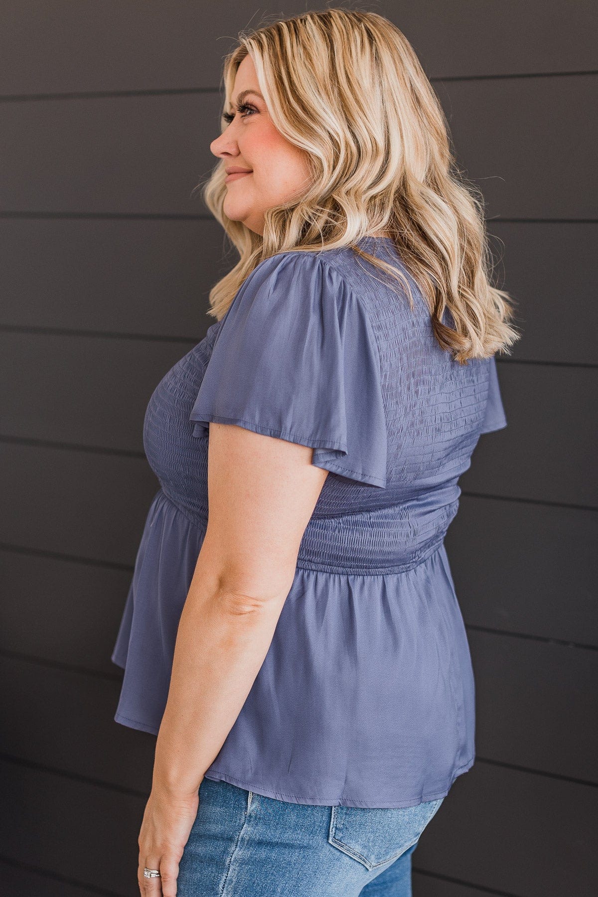 Dedicated Love Smocked Blouse- Midnight Blue - Image 5