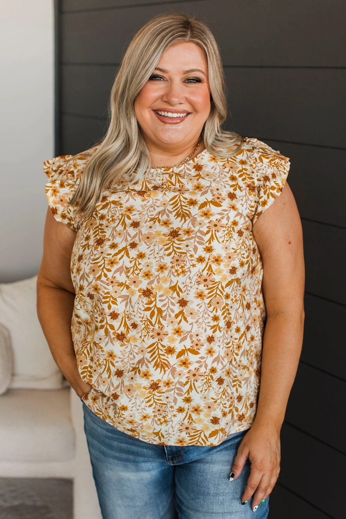 Dedicated To This Floral Top- Ivory & Mustard - Image 2