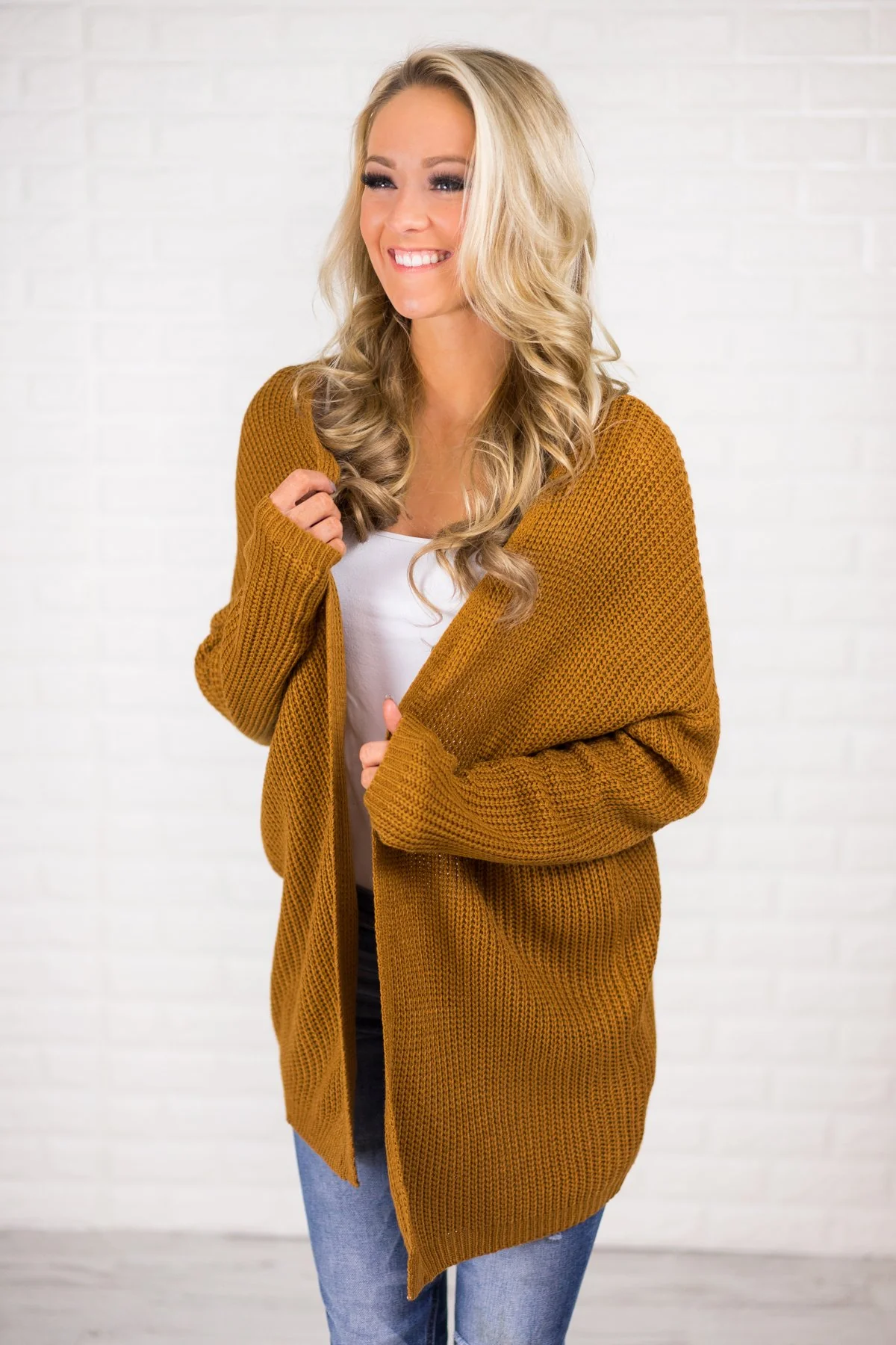 Deep Mustard Knit Lace Up Cardigan - Image 2