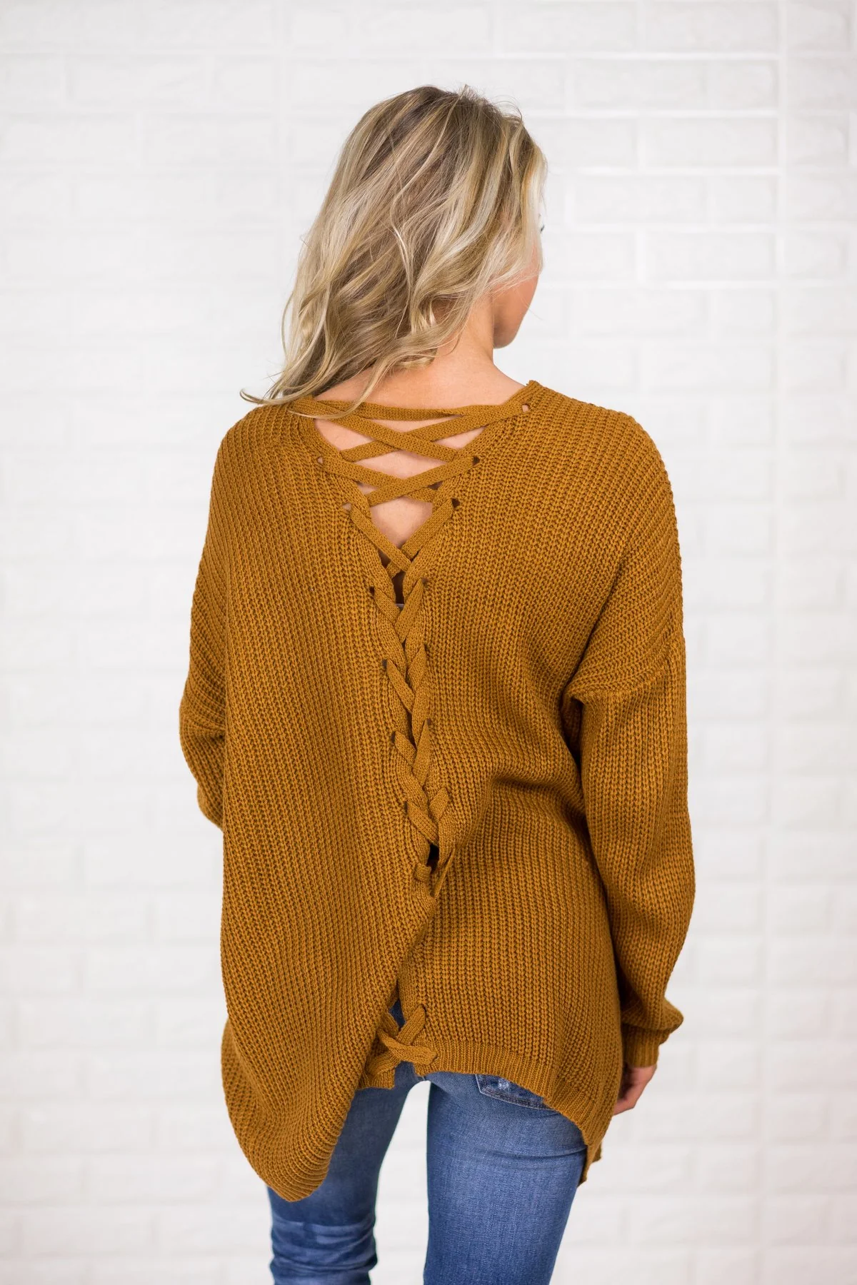 Deep Mustard Knit Lace Up Cardigan - Image 6